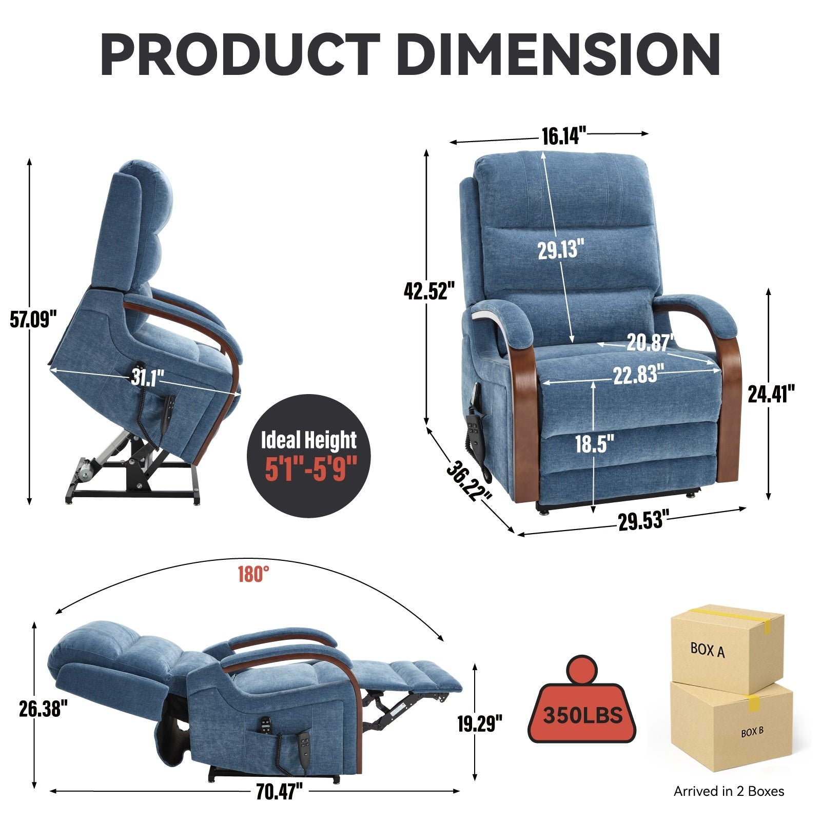 180Â° Power Lift Recliner Chair with Massage & Heat,Solid Wood Armrests
