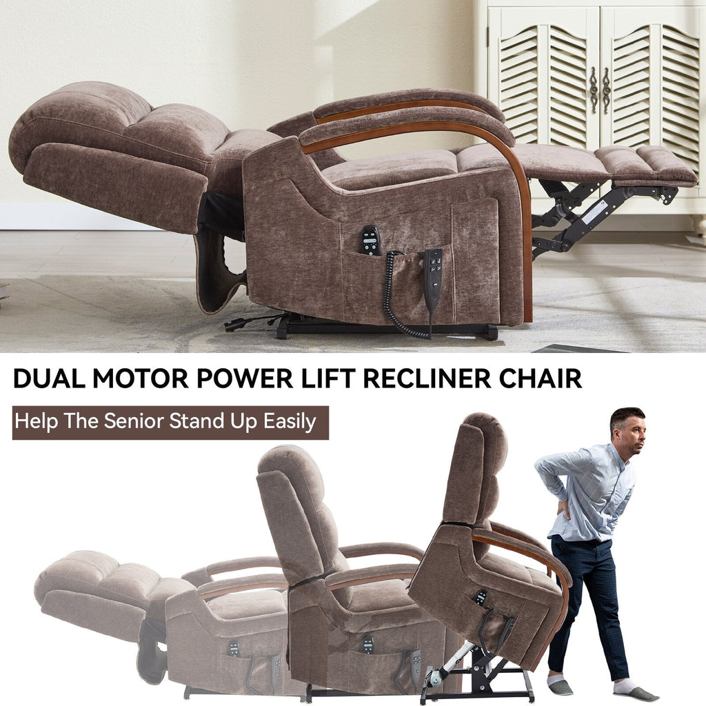 180Â° Power Lift Recliner Chair with Massage & Heat,Solid Wood Armrests