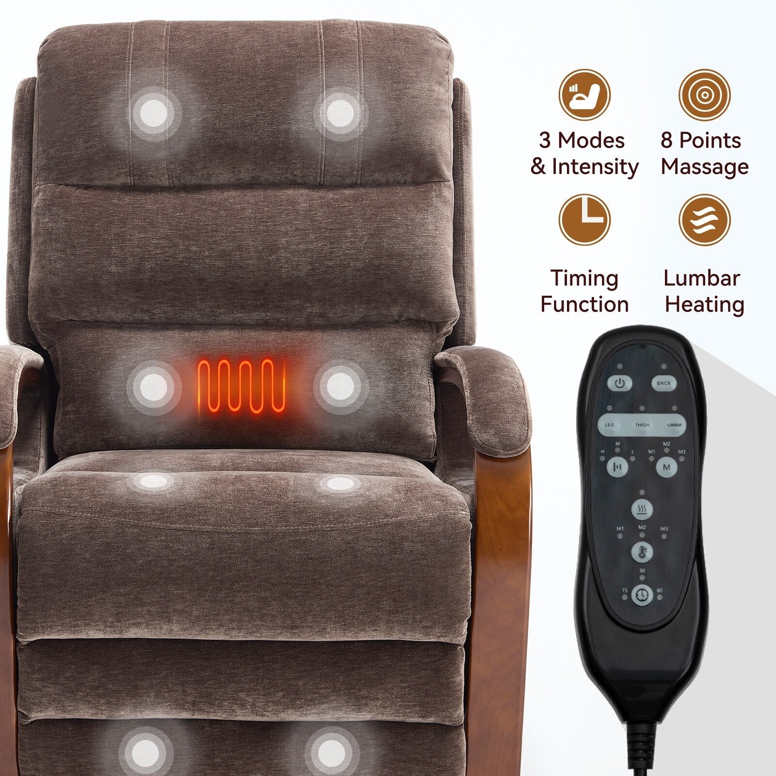180Â° Power Lift Recliner Chair with Massage & Heat,Solid Wood Armrests
