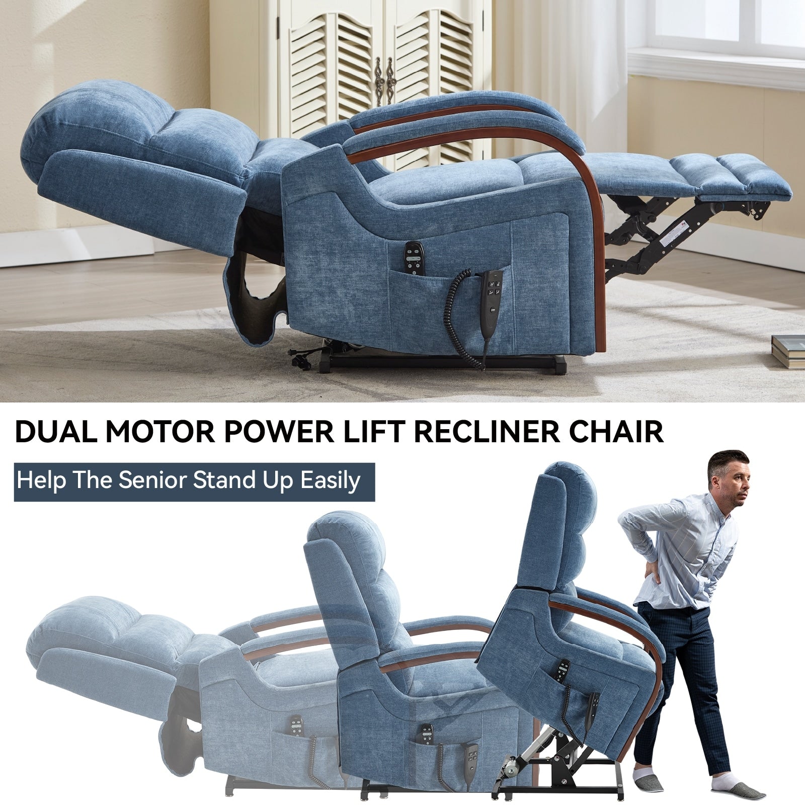 180Â° Power Lift Recliner Chair with Massage & Heat,Solid Wood Armrests