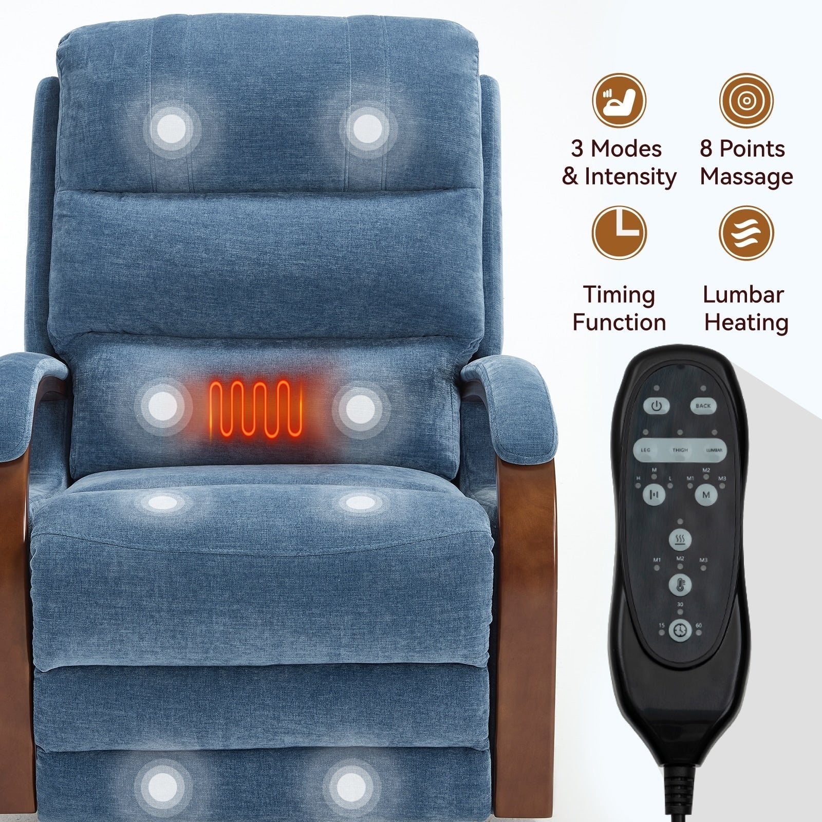 180Â° Power Lift Recliner Chair with Massage & Heat,Solid Wood Armrests