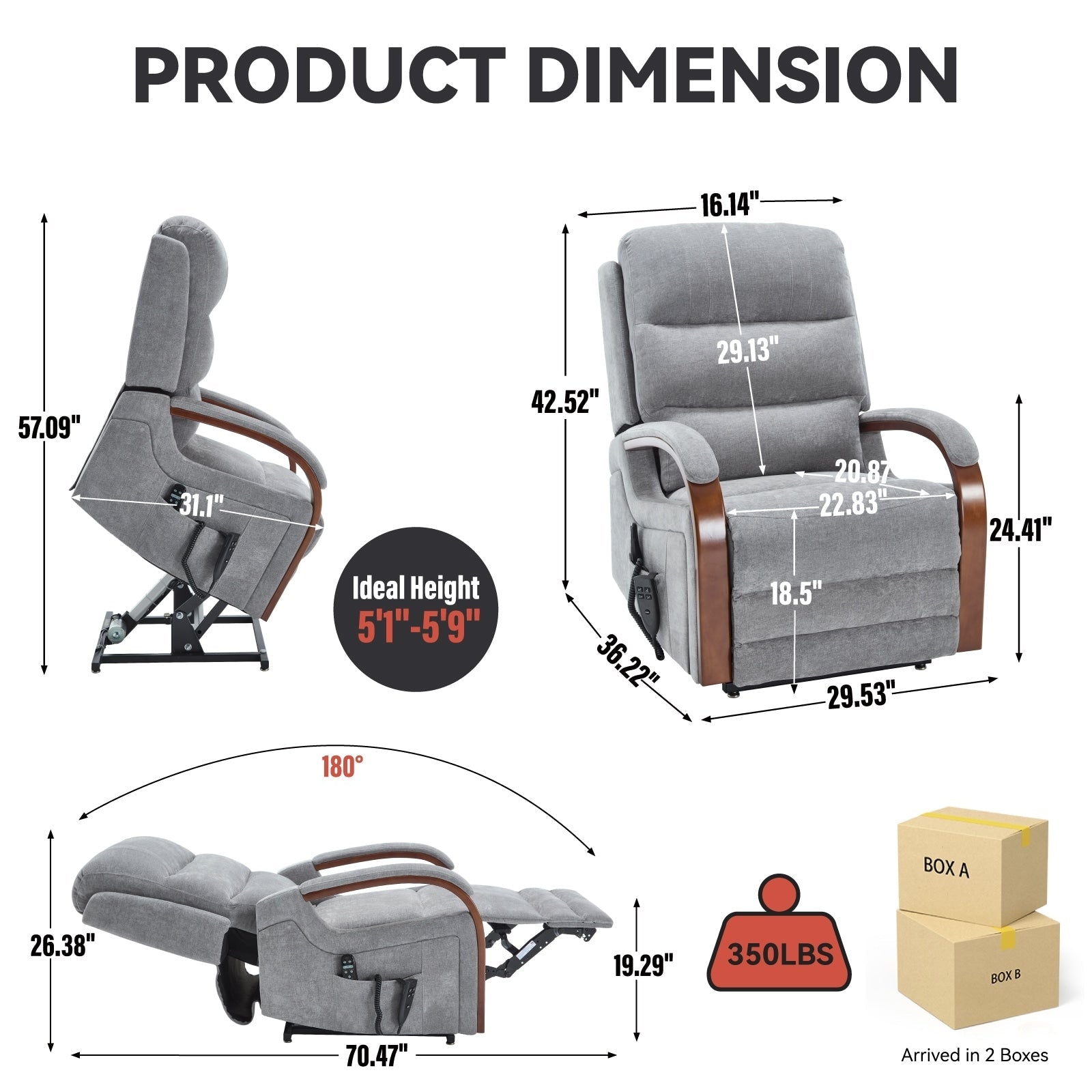 180Â° Power Lift Recliner Chair with Massage & Heat,Solid Wood Armrests