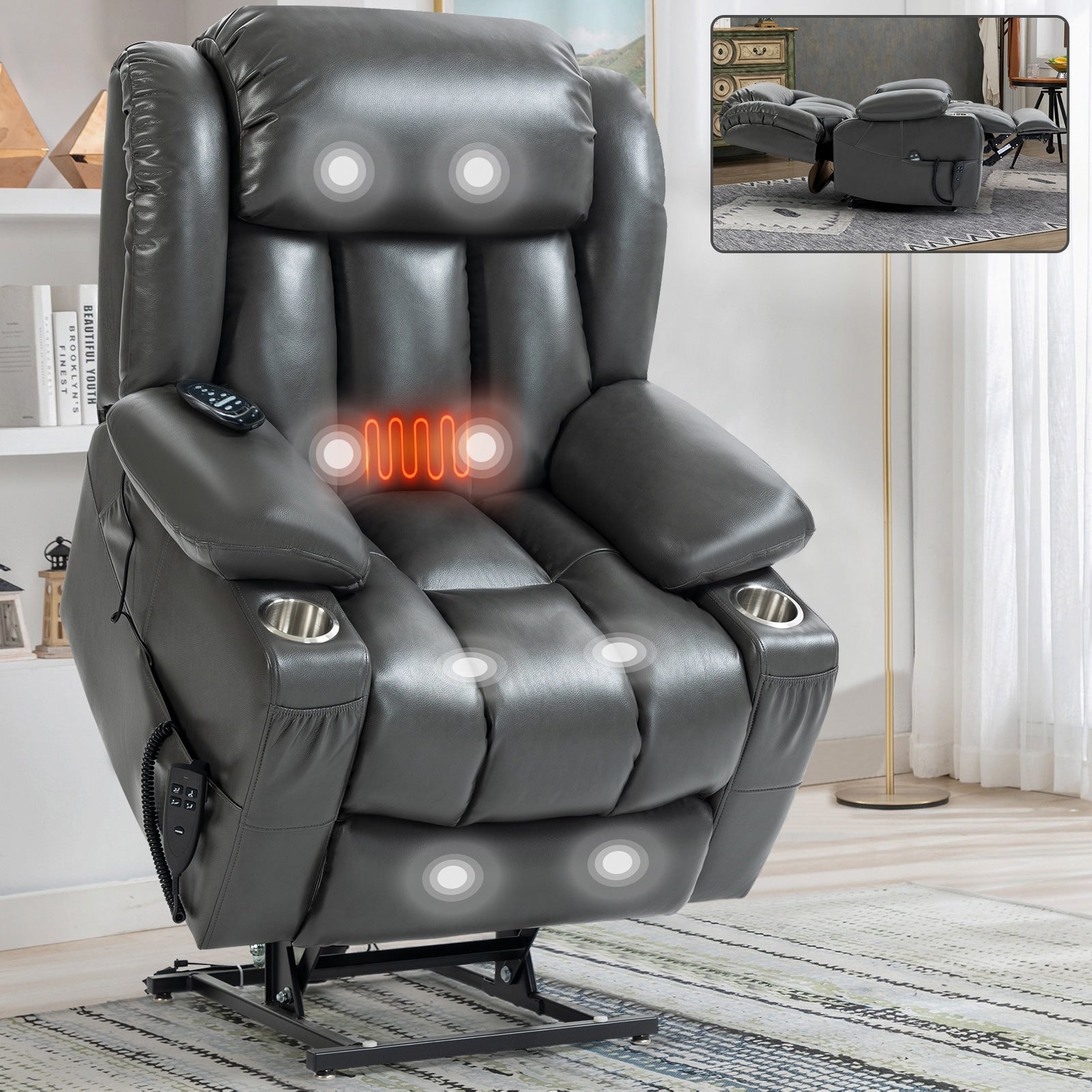 180Â° Power Lift Recliner Chair,Dual Motor, Stainless steel Cup Holders