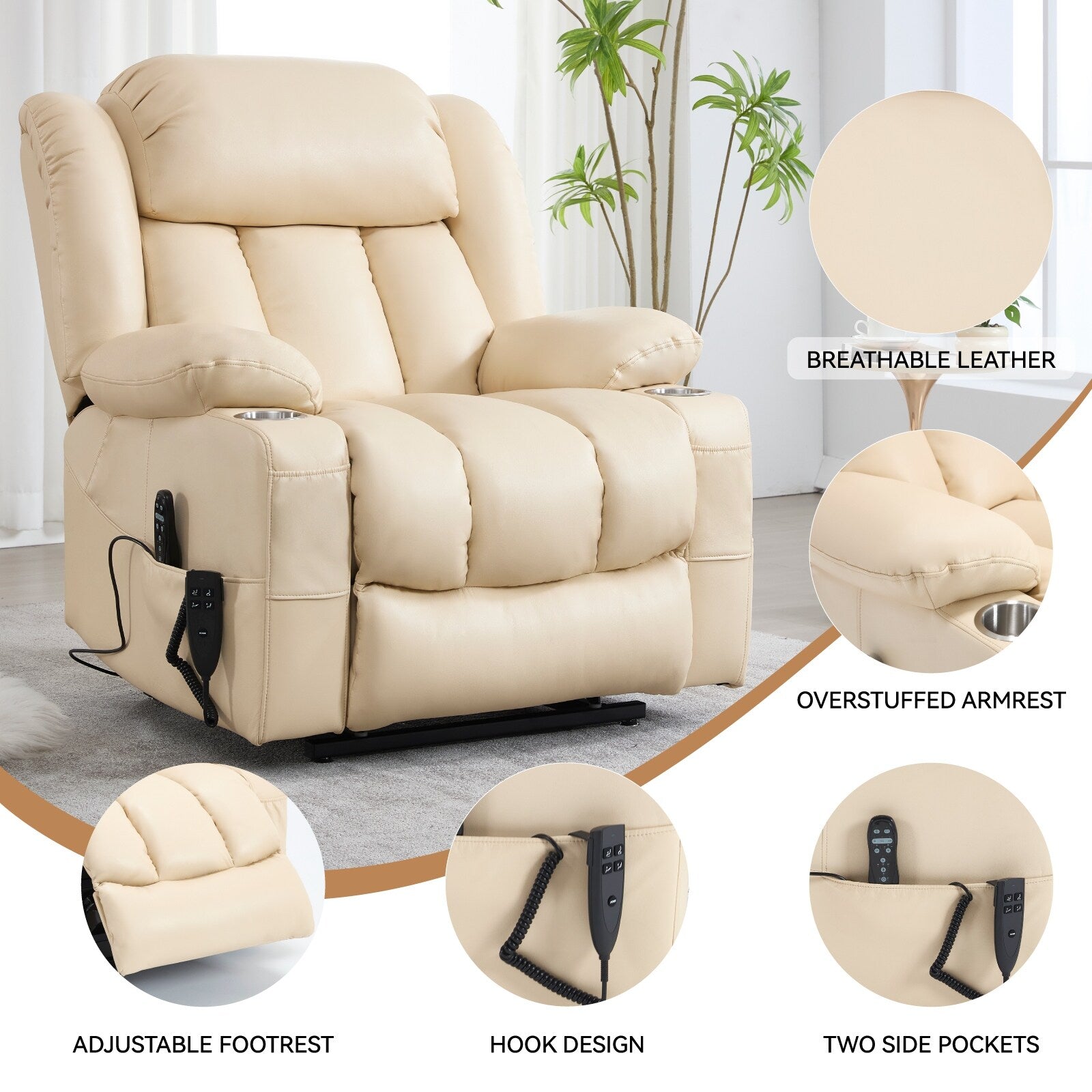 180Â° Power Lift Recliner Chair,Dual Motor, Stainless steel Cup Holders