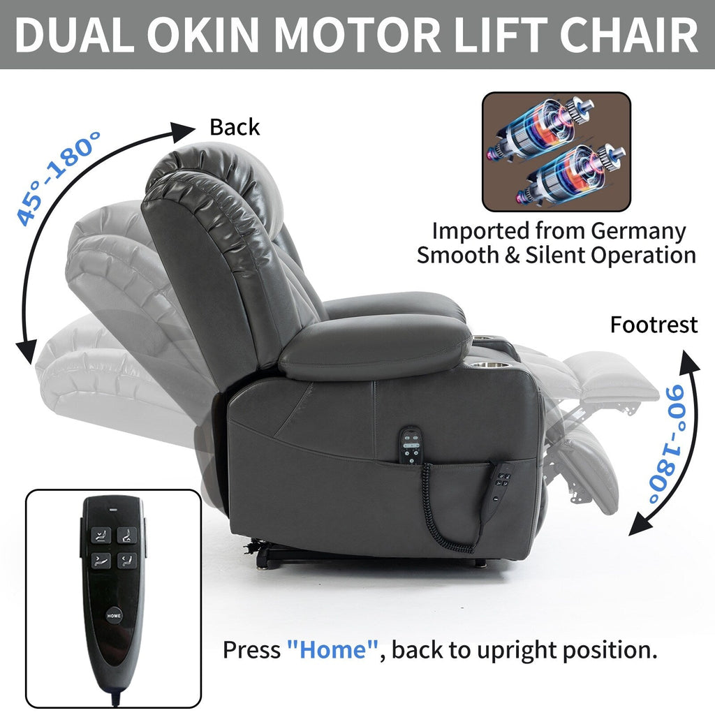 180Â° Power Lift Recliner Chair,Dual Motor, Stainless steel Cup Holders