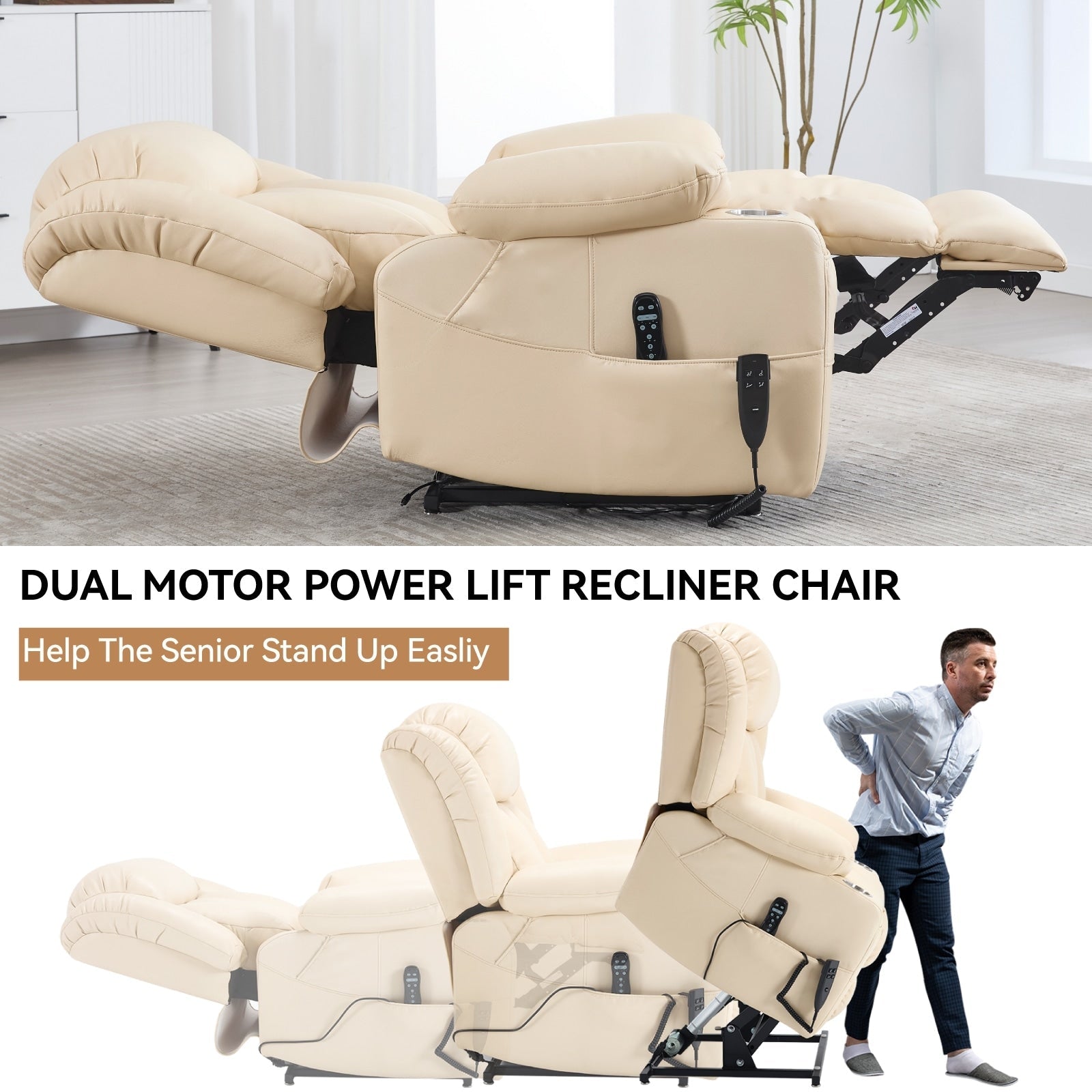 180Â° Power Lift Recliner Chair,Dual Motor, Stainless steel Cup Holders