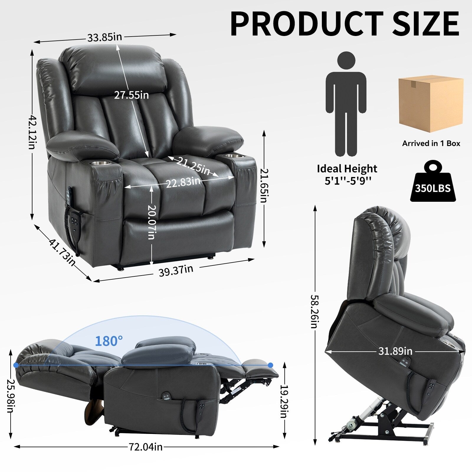 180Â° Power Lift Recliner Chair,Dual Motor, Stainless steel Cup Holders