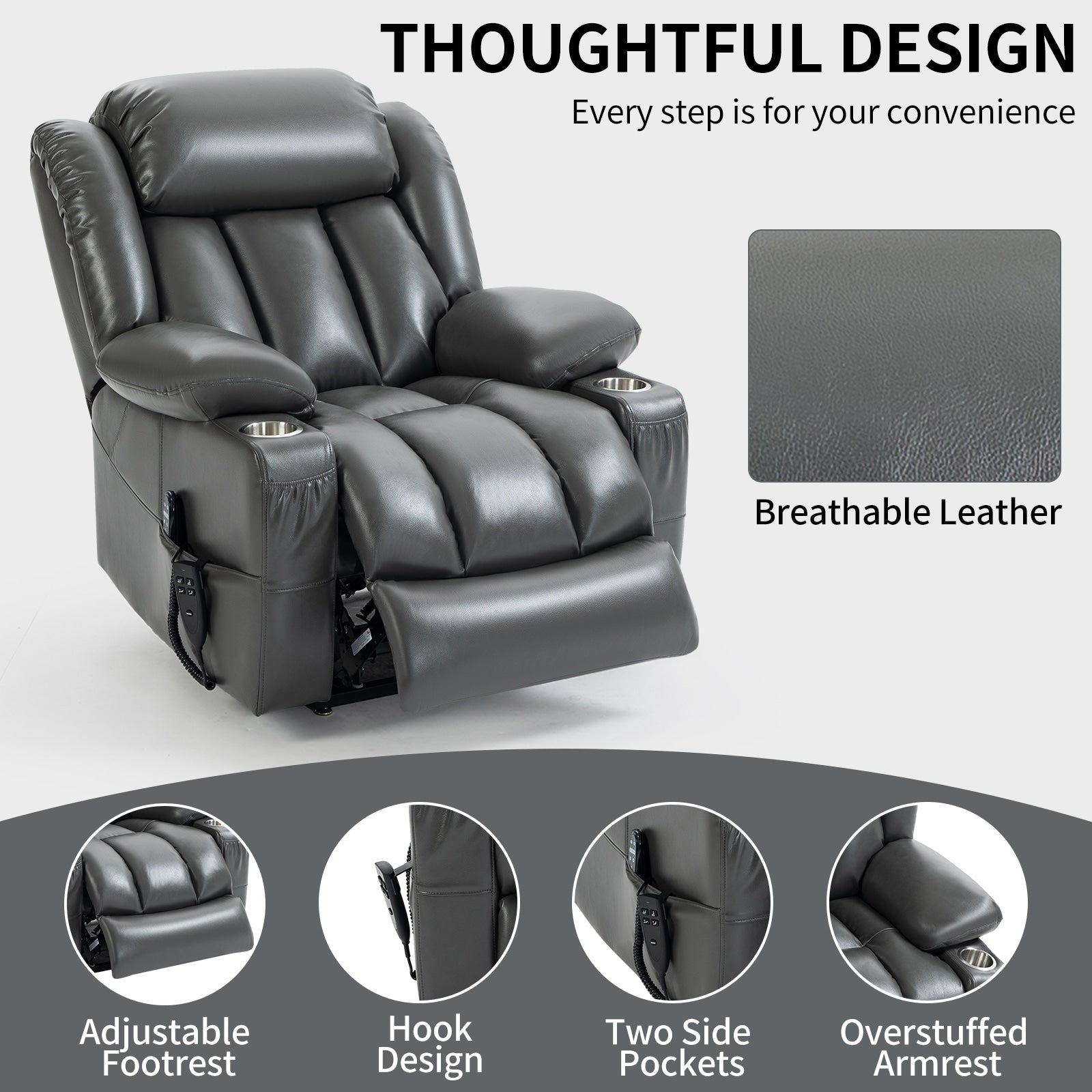 180Â° Power Lift Recliner Chair,Dual Motor, Stainless steel Cup Holders