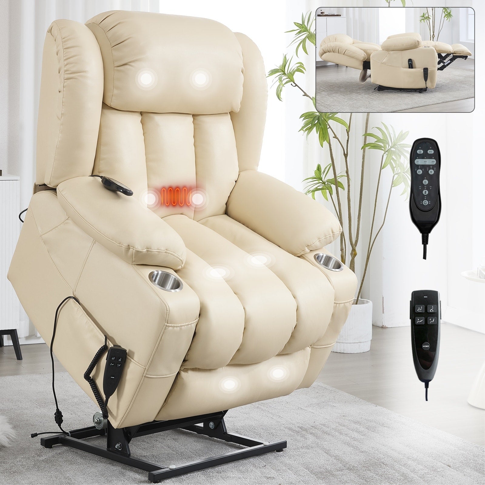 180Â° Power Lift Recliner Chair,Dual Motor, Stainless steel Cup Holders