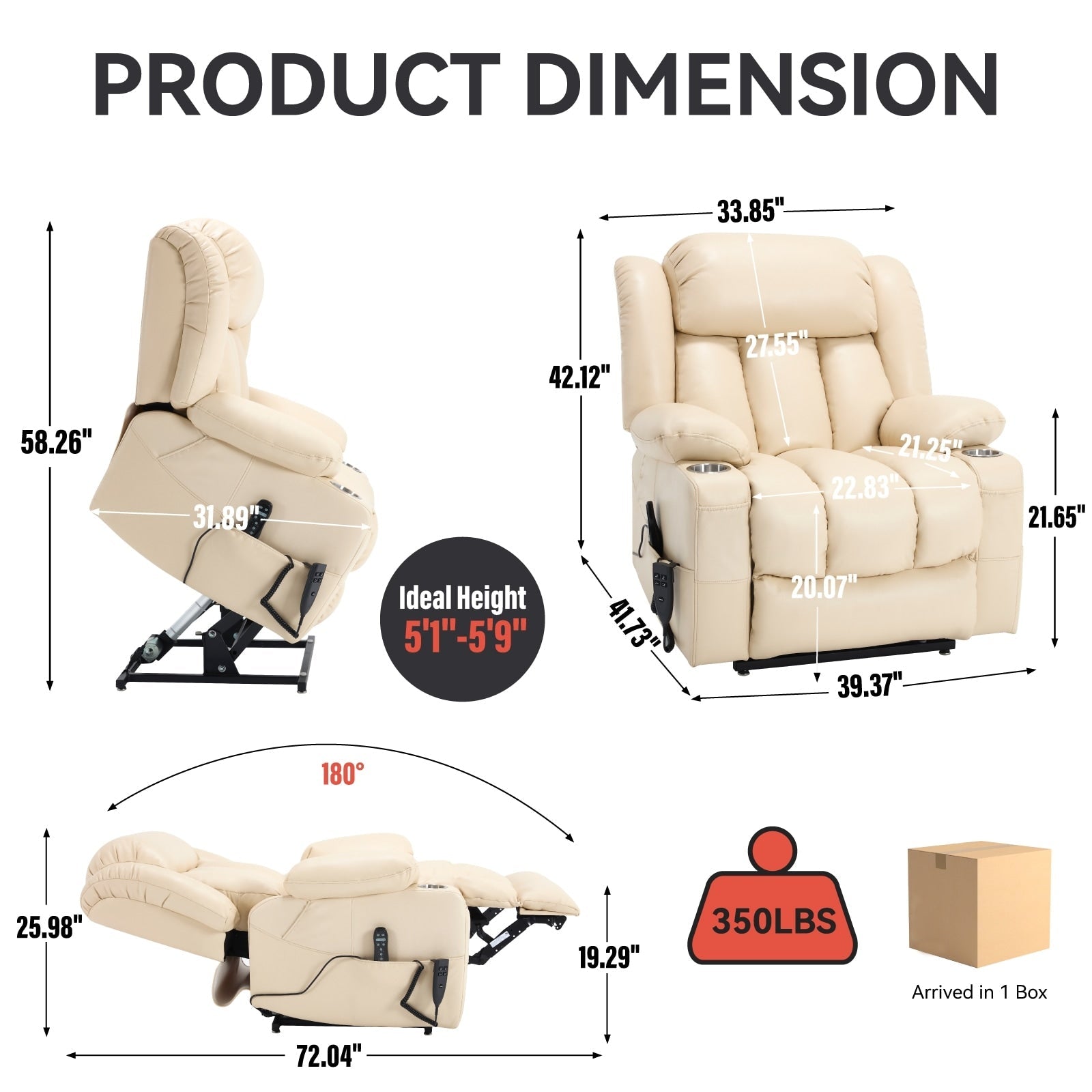 180Â° Power Lift Recliner Chair,Dual Motor, Stainless steel Cup Holders