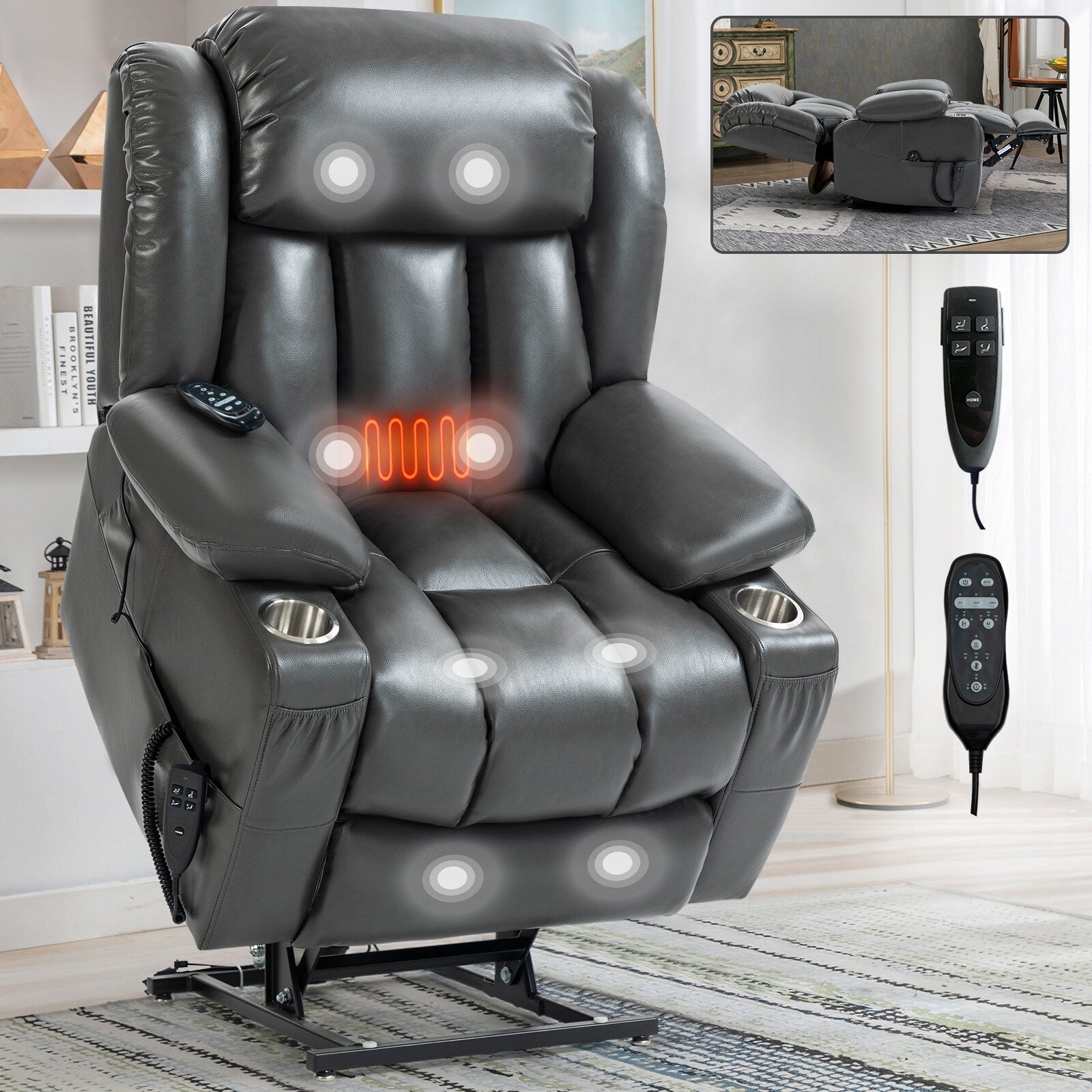 180Â° Power Lift Recliner Chair,Dual Motor, Stainless steel Cup Holders