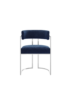 Chaise de salle à manger Ardenza à dossier incurvé en tissu et métal, bleu marine argenté