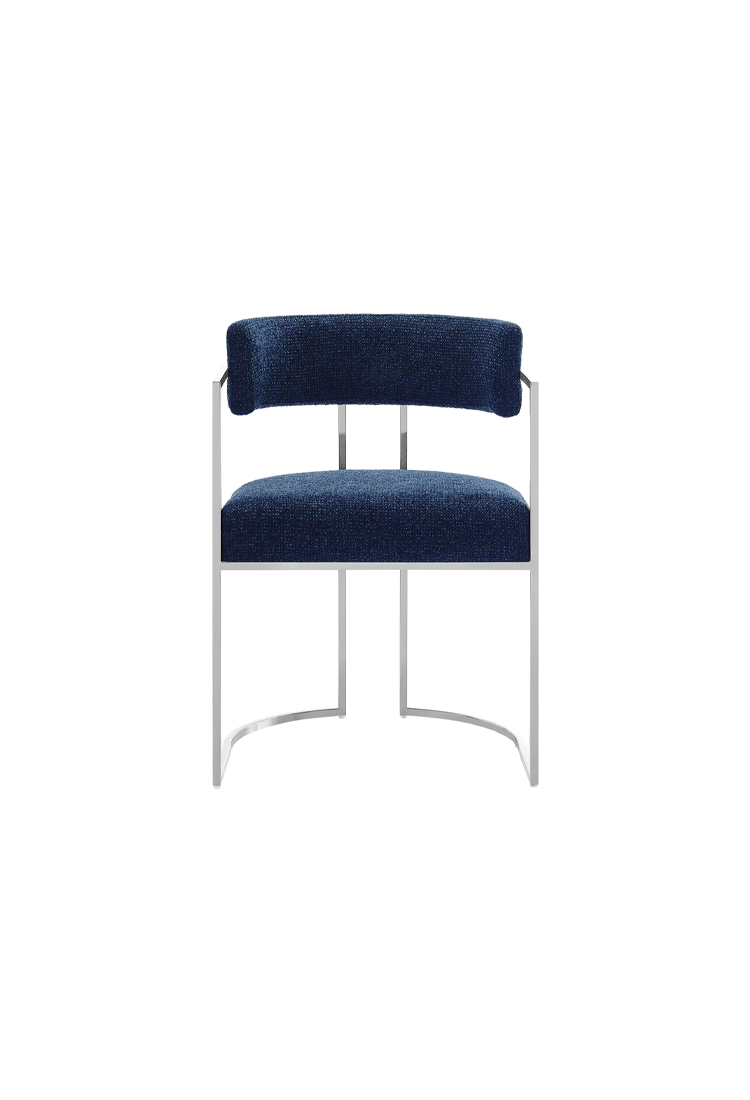 Chaise de salle à manger Ardenza à dossier incurvé en tissu et métal, bleu marine argenté
