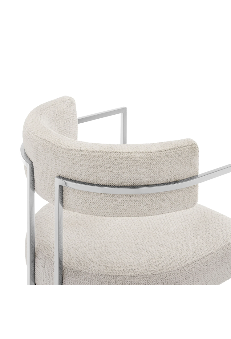 Chaise de salle à manger Ardenza à dossier incurvé en tissu et métal, couleur crème argentée