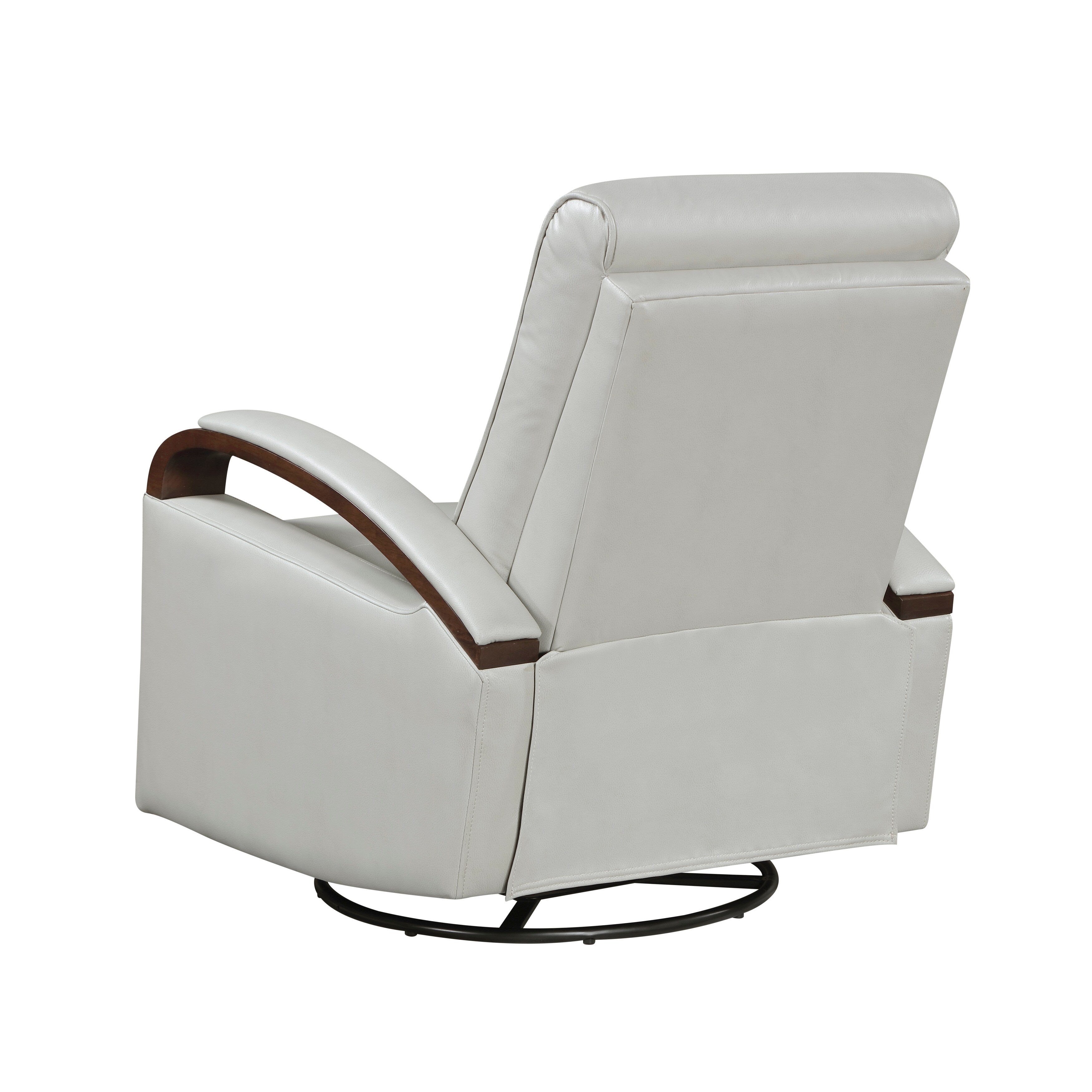 1pc Swivel Gliding Recliner Faux Leather Upholstered Solid Rubberwood Arms Luxurious Living Room Furniture