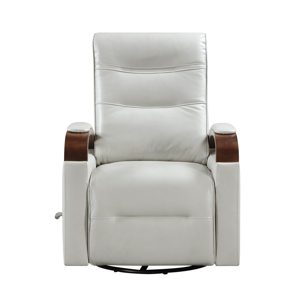 1pc Swivel Gliding Recliner Faux Leather Upholstered Solid Rubberwood Arms Luxurious Living Room Furniture