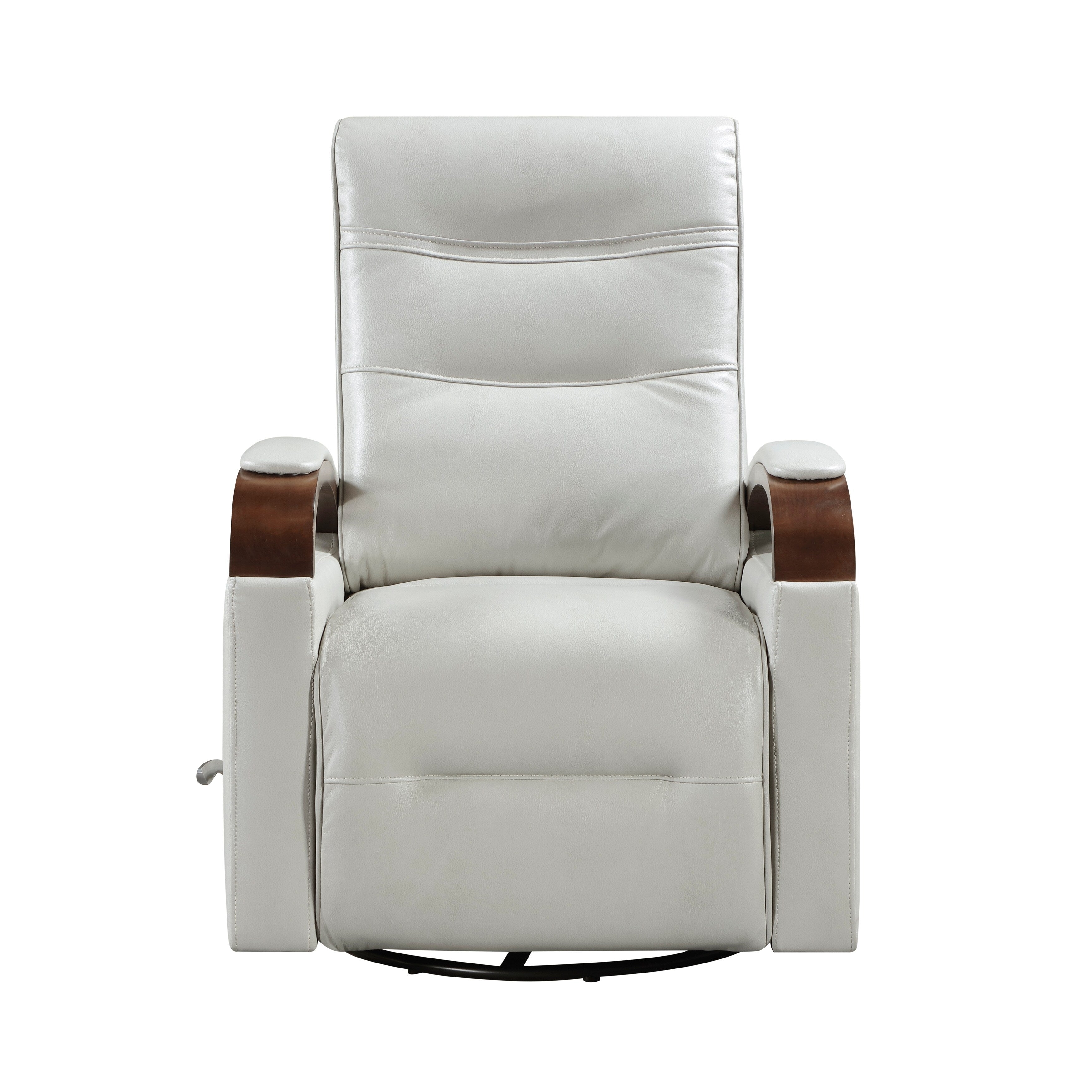 1pc Swivel Gliding Recliner Faux Leather Upholstered Solid Rubberwood Arms Luxurious Living Room Furniture