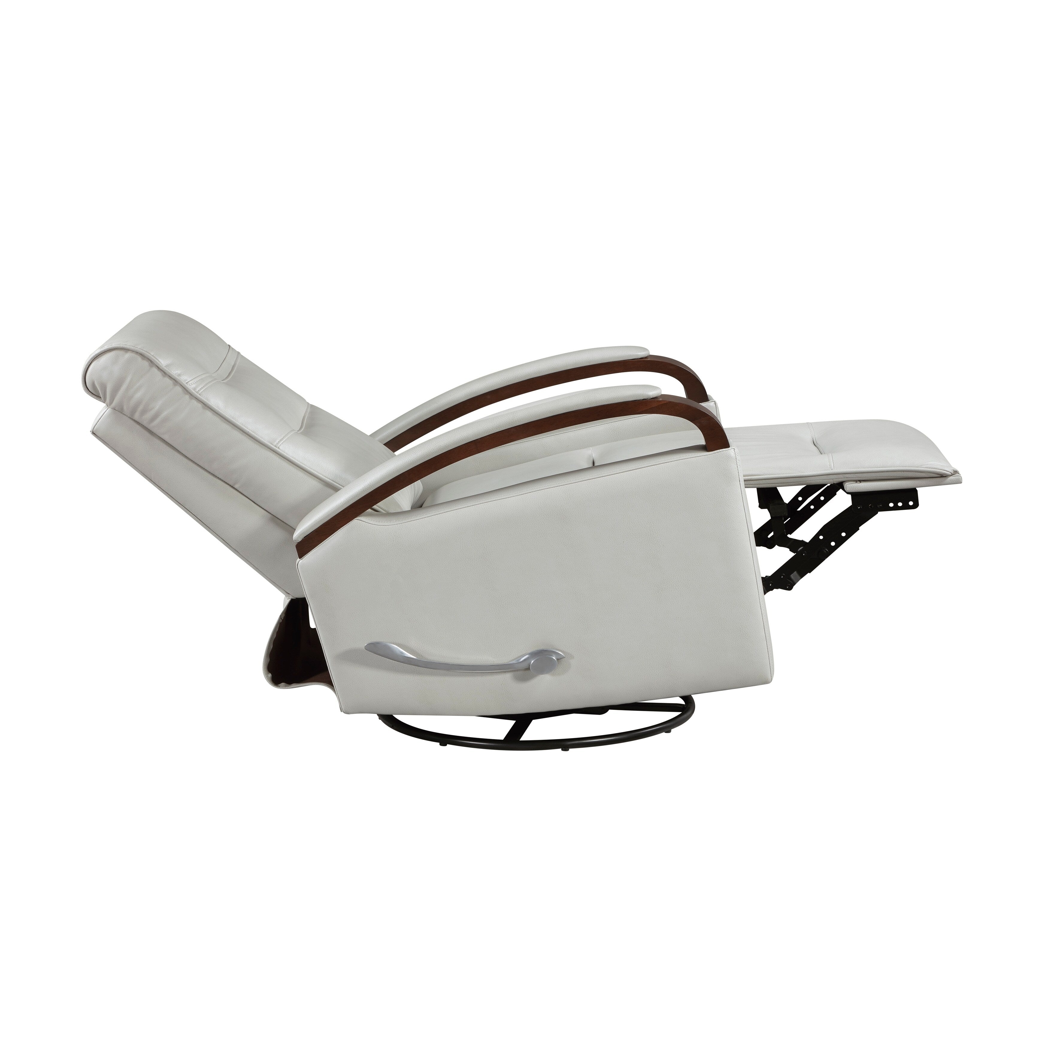 1pc Swivel Gliding Recliner Faux Leather Upholstered Solid Rubberwood Arms Luxurious Living Room Furniture