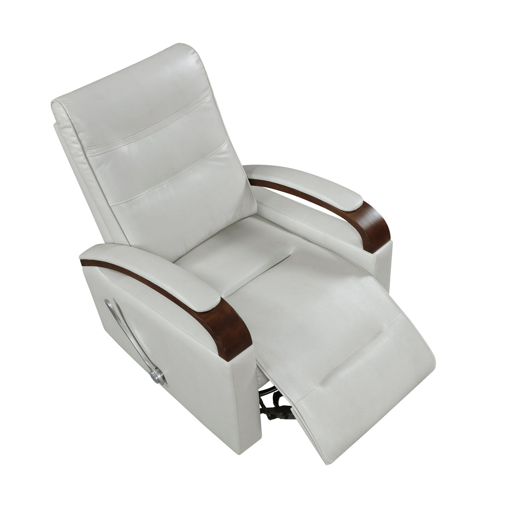 1pc Swivel Gliding Recliner Faux Leather Upholstered Solid Rubberwood Arms Luxurious Living Room Furniture