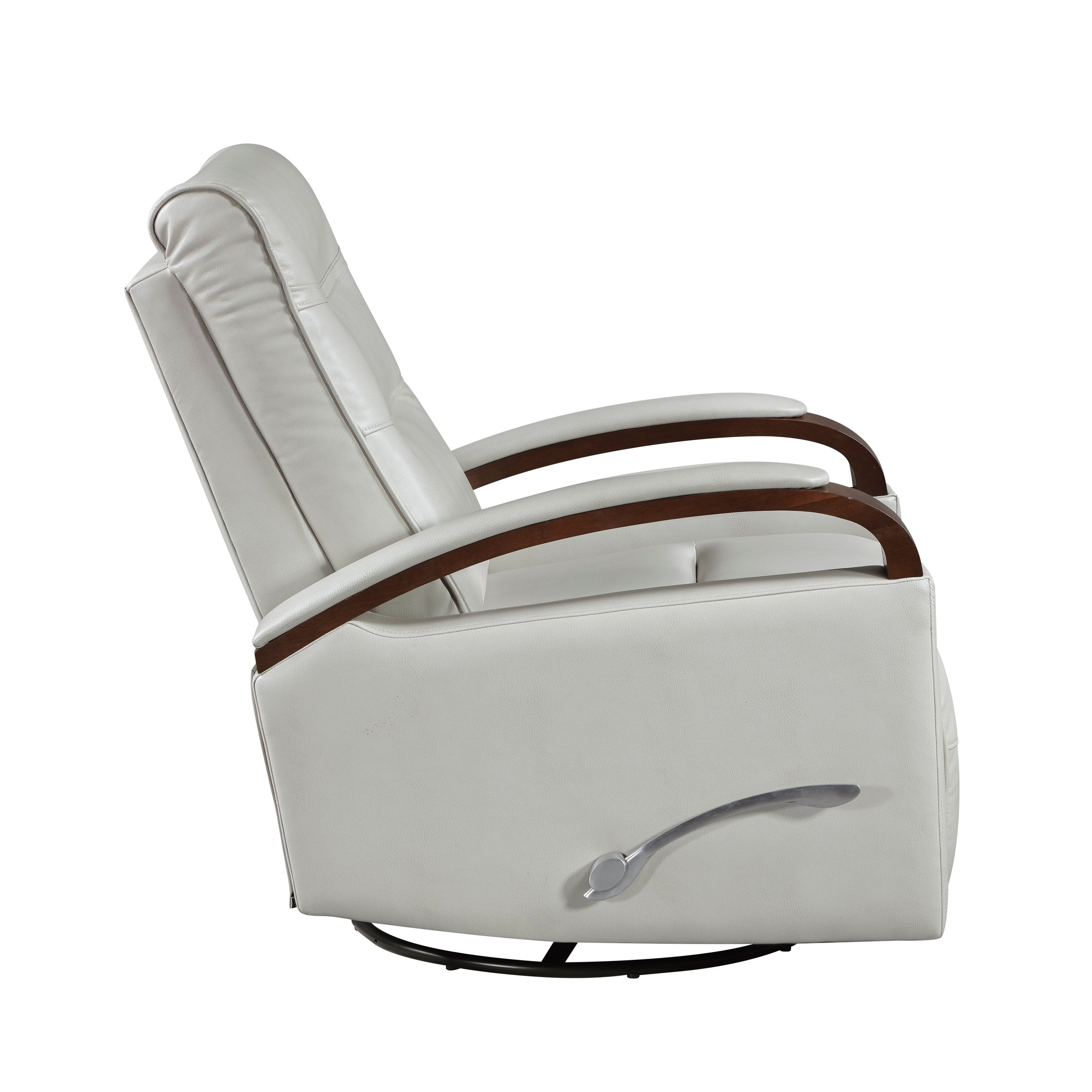 1pc Swivel Gliding Recliner Faux Leather Upholstered Solid Rubberwood Arms Luxurious Living Room Furniture