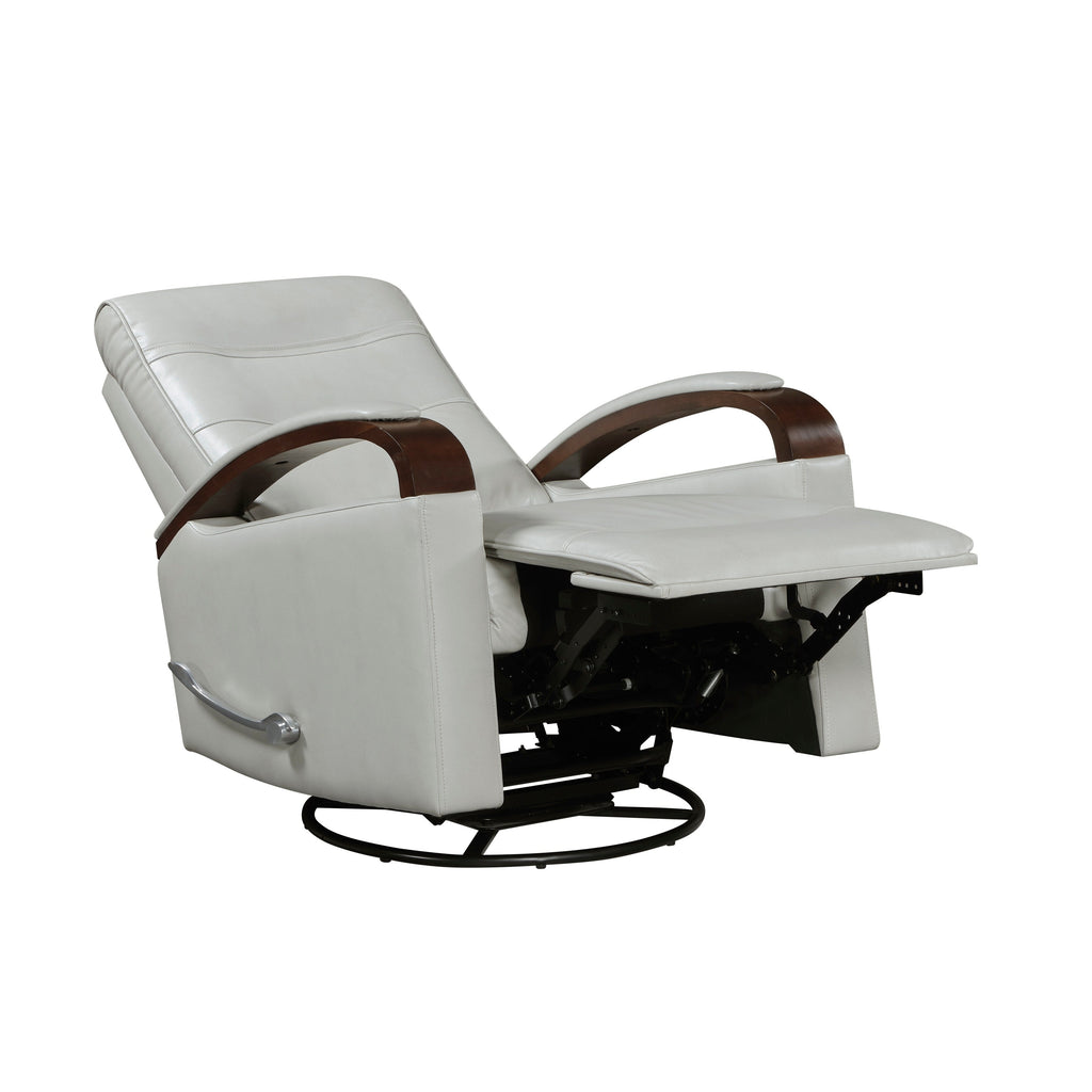 1pc Swivel Gliding Recliner Faux Leather Upholstered Solid Rubberwood Arms Luxurious Living Room Furniture