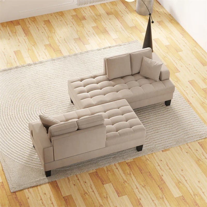 2 - Piece Living Room Set,Deep Tufted Upholstered Chaise Lounge set with 2 Toss Pillow,Warm Grey