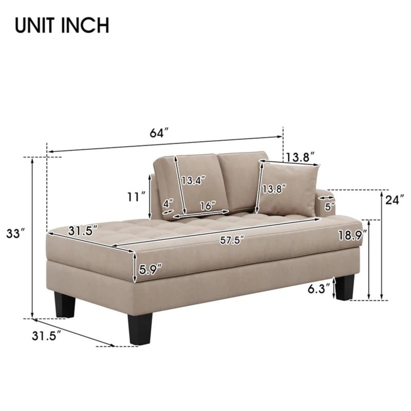 2 - Piece Living Room Set,Deep Tufted Upholstered Chaise Lounge set with 2 Toss Pillow,Warm Grey