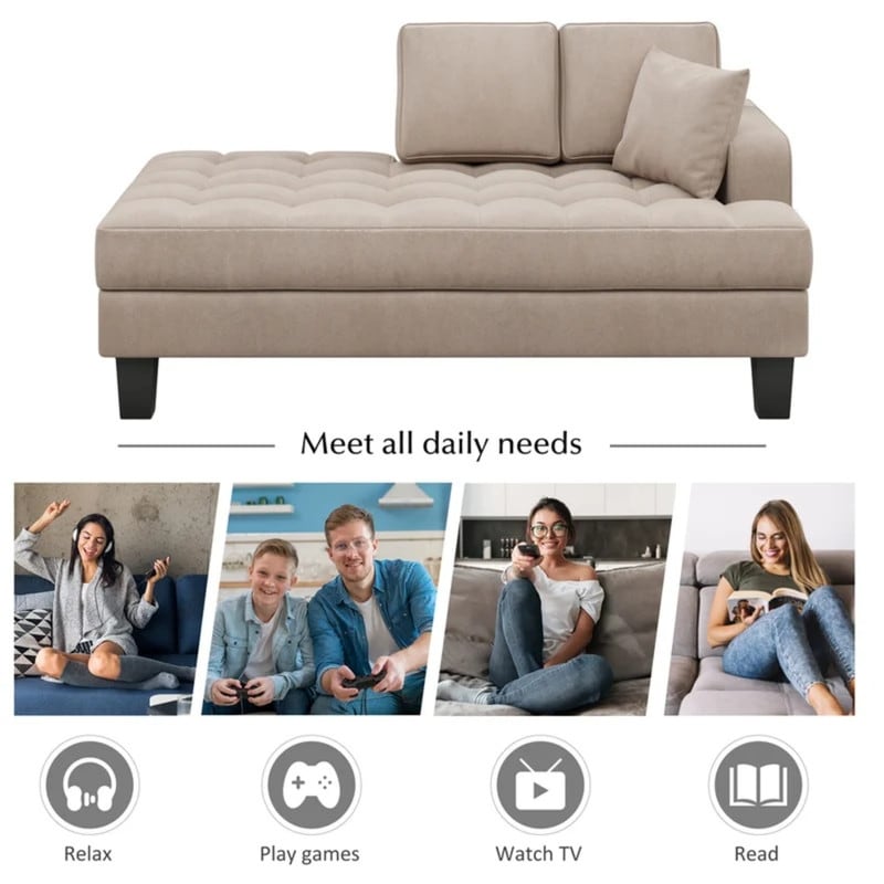 2 - Piece Living Room Set,Deep Tufted Upholstered Chaise Lounge set with 2 Toss Pillow,Warm Grey