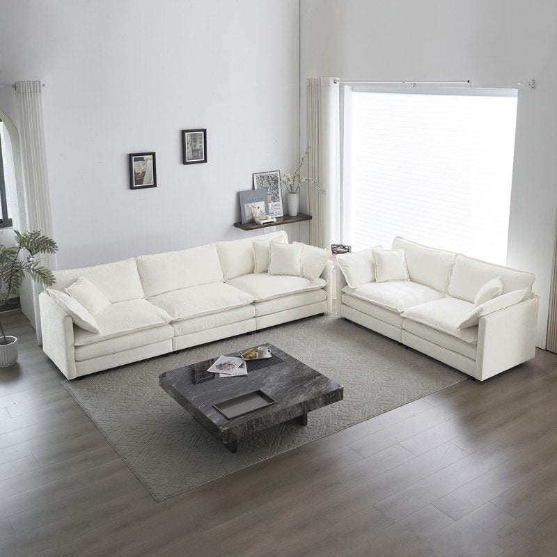 2-Piece Set Chenille Upholstered Extra Deep Seat Oversized Sofa with 3-Seater Sofa + Loveseat Sofa Sets