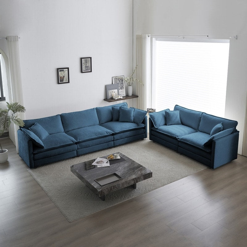 2-Piece Set Chenille Upholstered Extra Deep Seat Oversized Sofa with 3-Seater Sofa + Loveseat Sofa Sets
