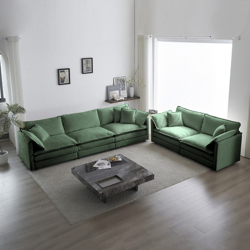 2-Piece Set Chenille Upholstered Extra Deep Seat Oversized Sofa with 3-Seater Sofa + Loveseat Sofa Sets