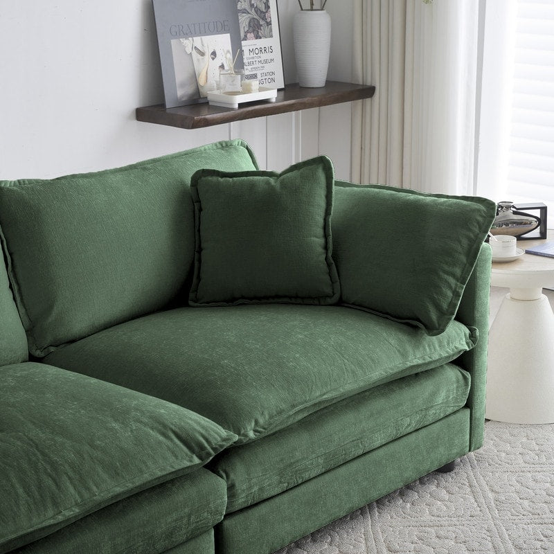 2-Piece Set Chenille Upholstered Extra Deep Seat Oversized Sofa with 3-Seater Sofa + Loveseat Sofa Sets