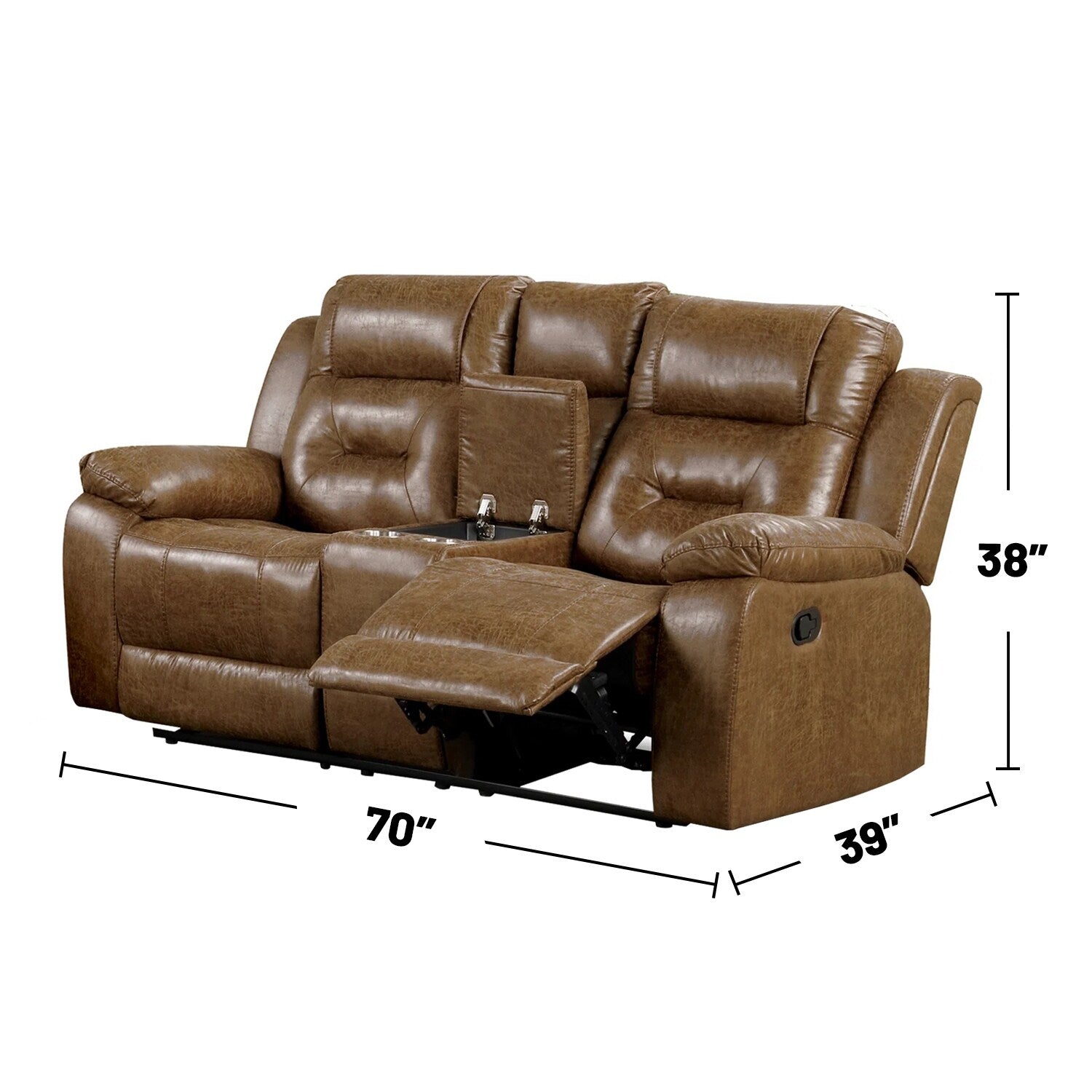 2 Piece Upholstered Manual Sofa Set with Cup Holders in Brown