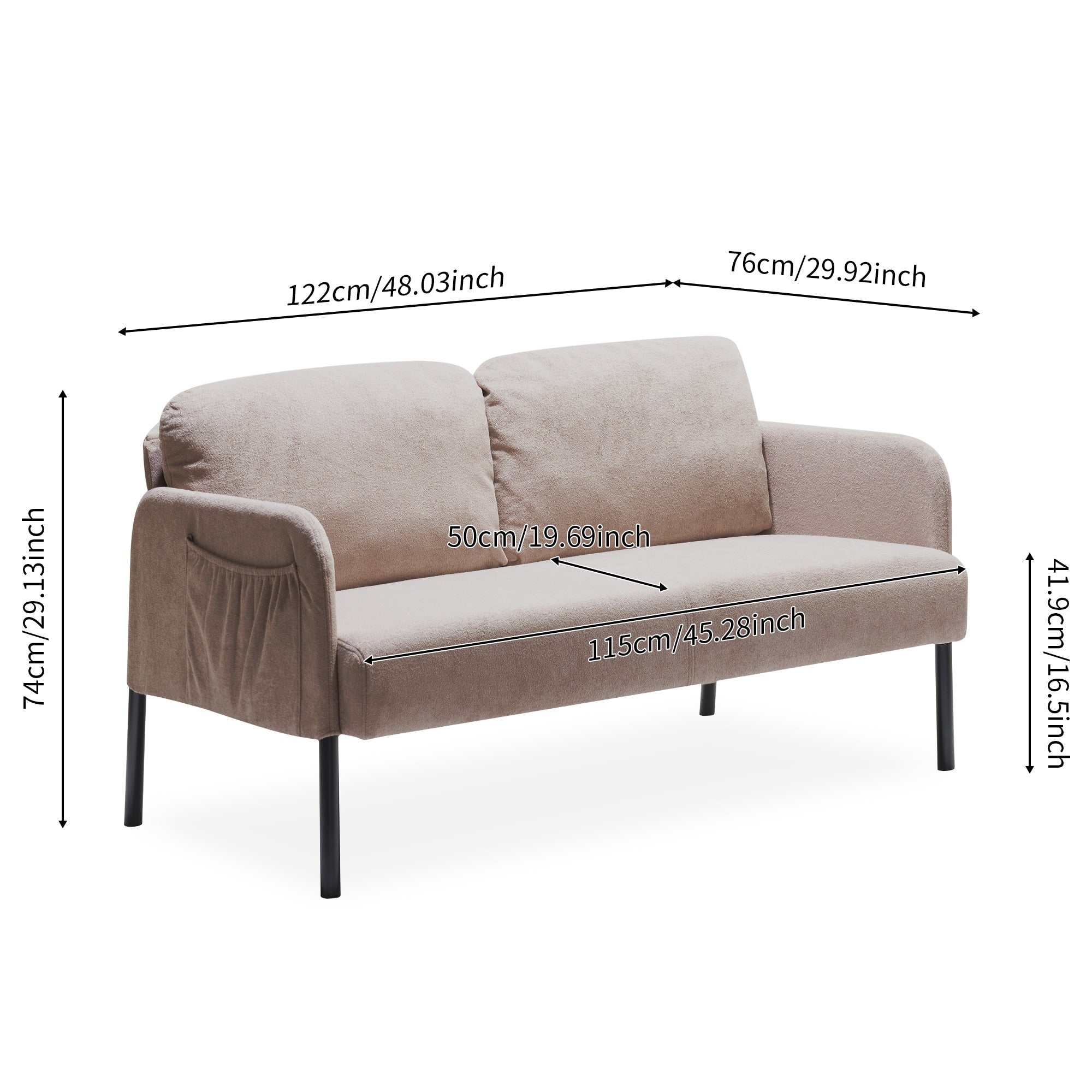 2 Seater Polyester Fabric Sofa, Modern Loveseat Sofa, Comfy Small Couches for Small Space Living Room, Bedroom, Office