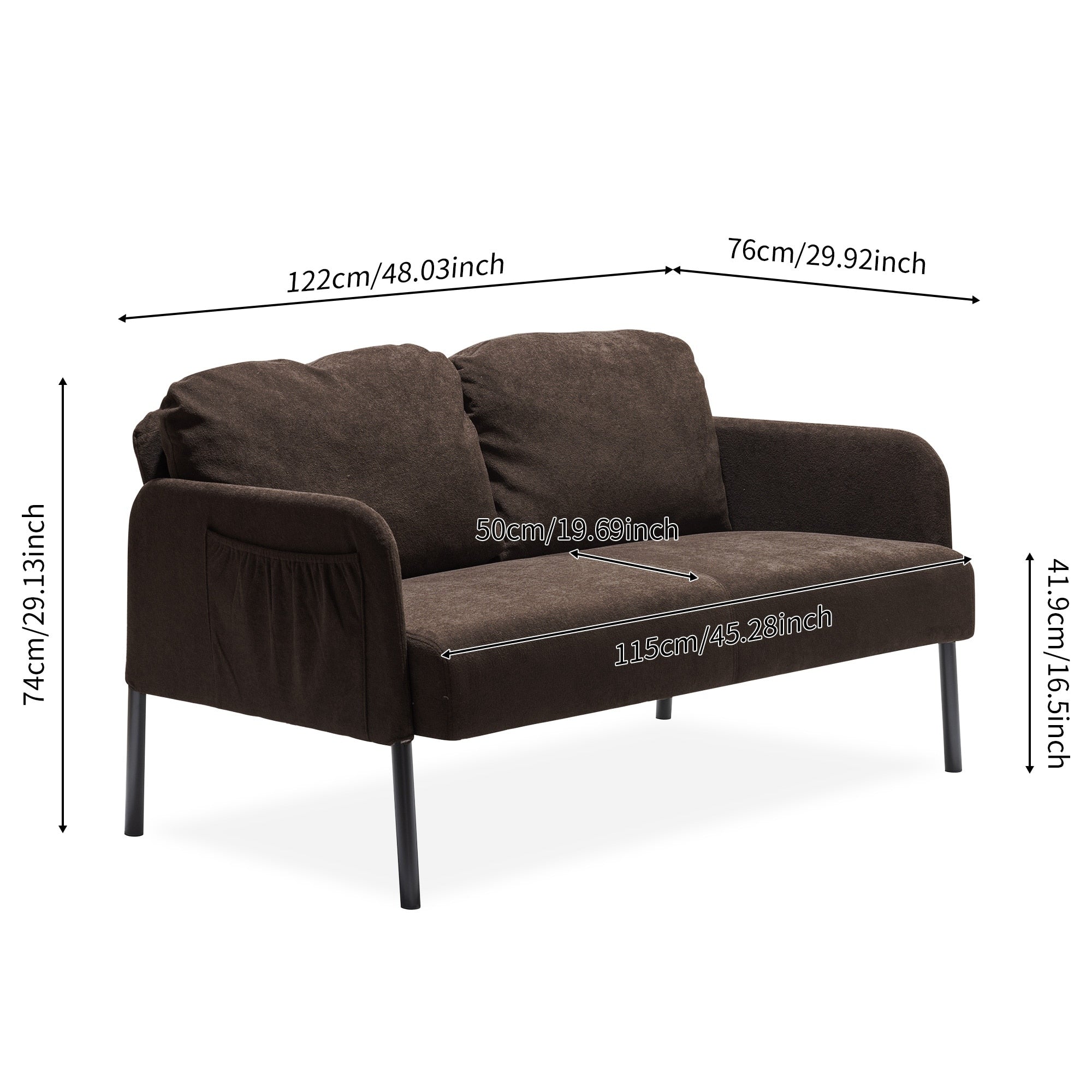 2 Seater Polyester Fabric Sofa, Modern Loveseat Sofa, Comfy Small Couches for Small Space Living Room, Bedroom, Office
