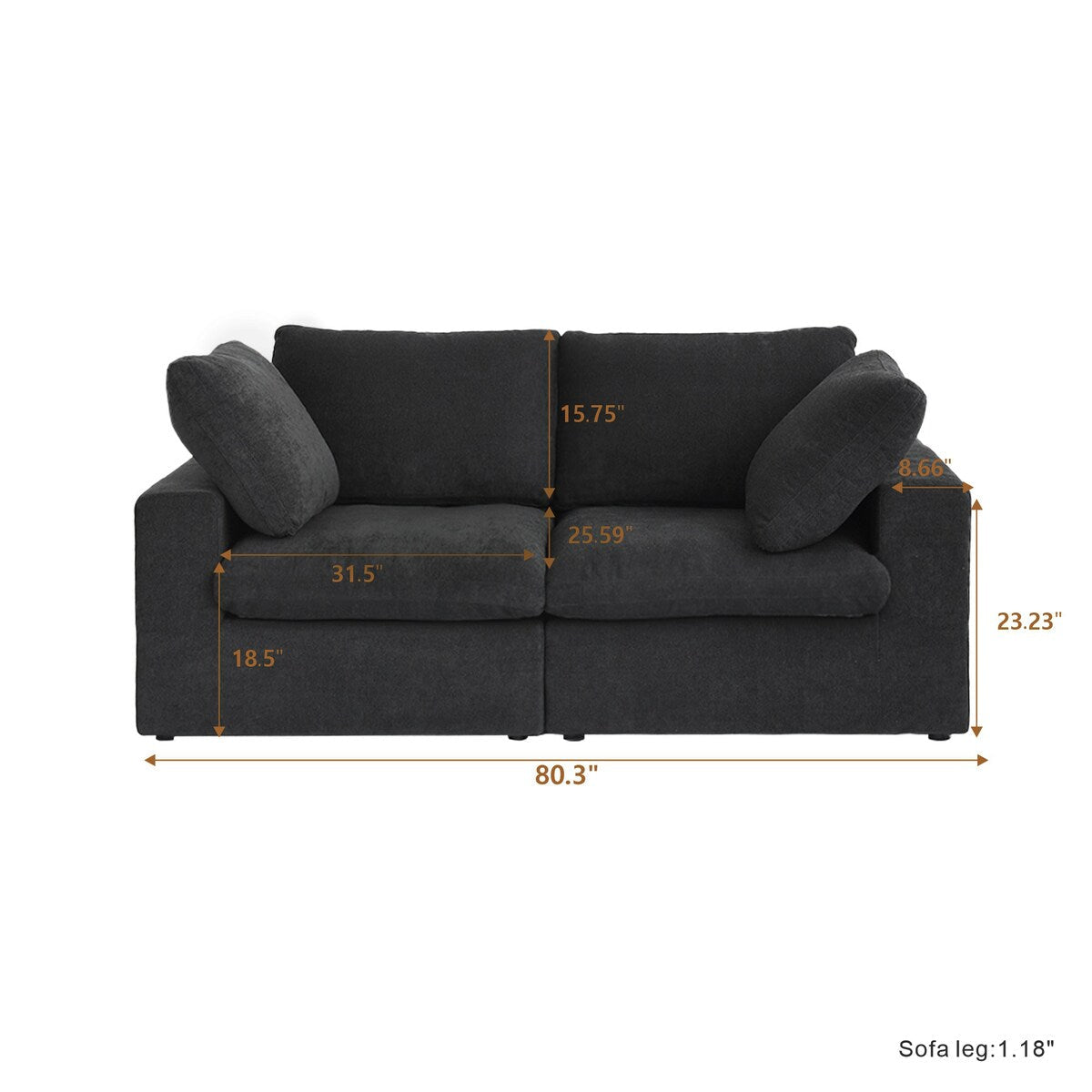 2 Seater Sofa Couch with Pillows for Living Room