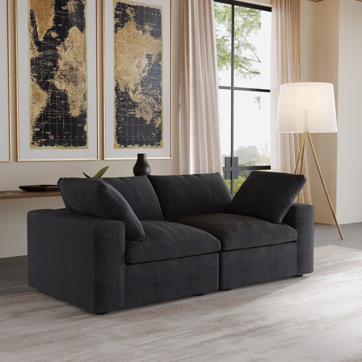 2 Seater Sofa Couch with Pillows for Living Room