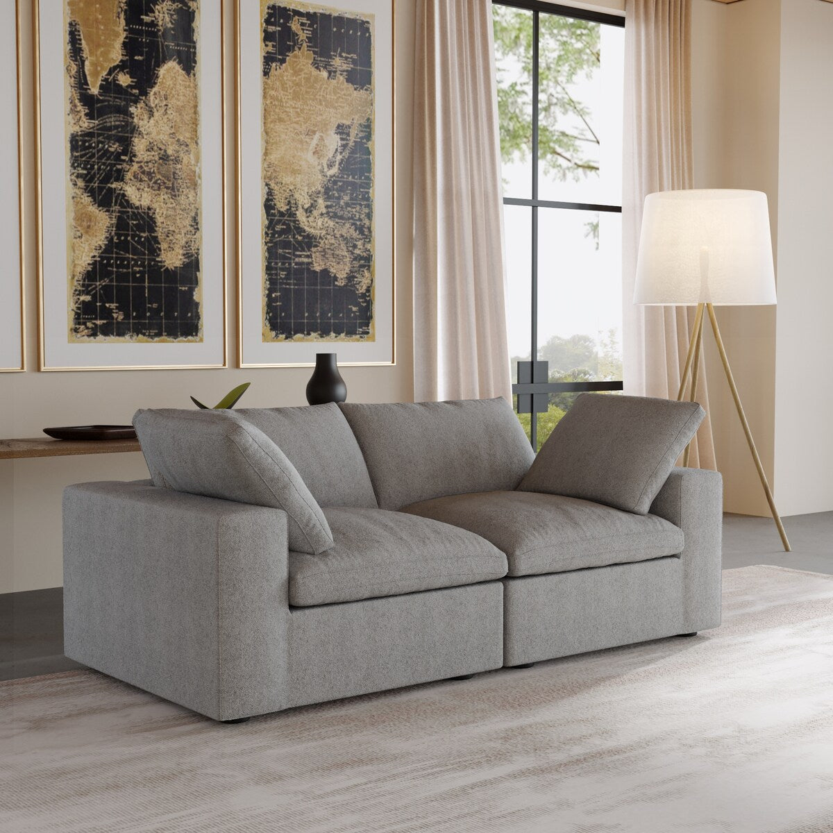 2 Seater Sofa Couch with Pillows for Living Room