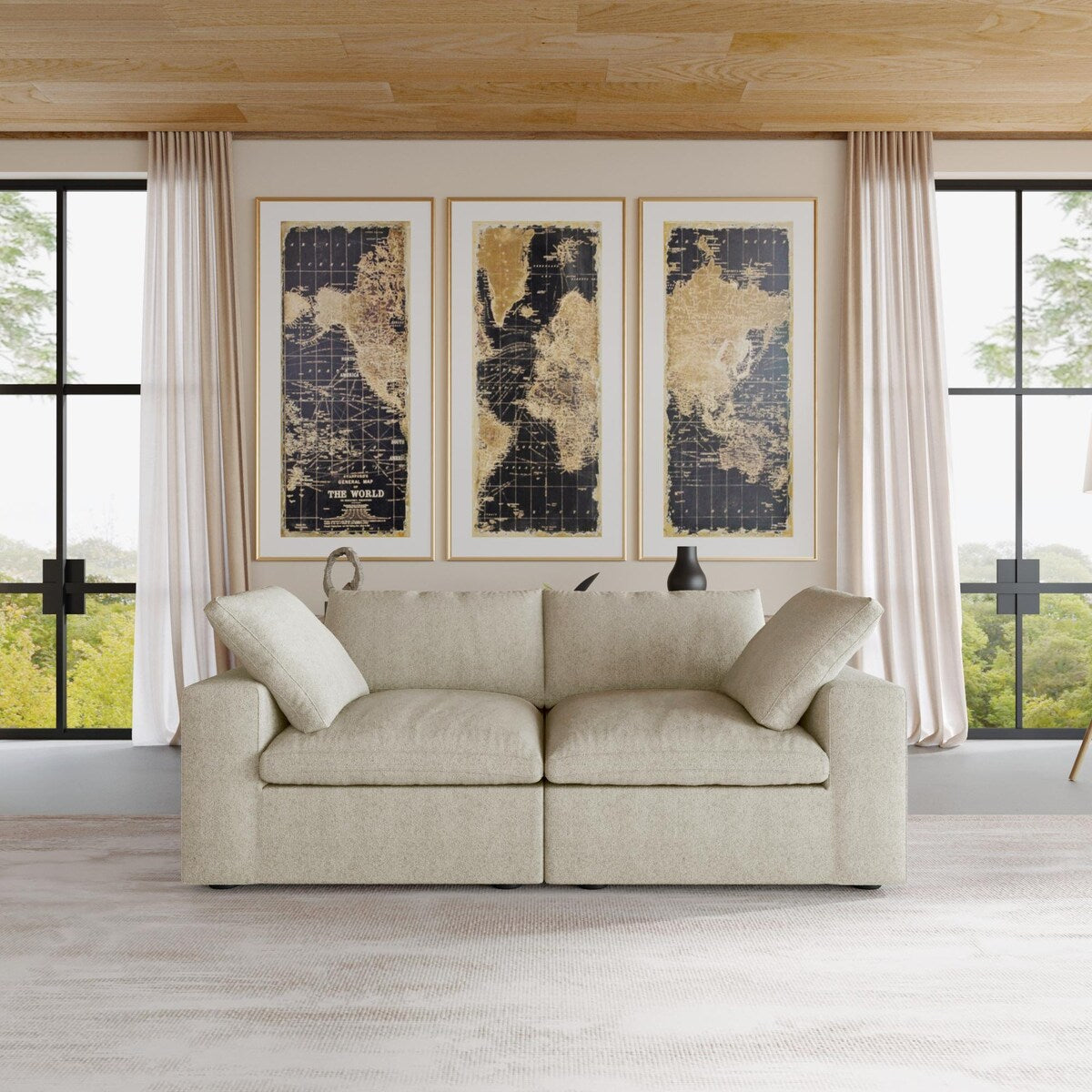 2 Seater Sofa Couch with Pillows for Living Room