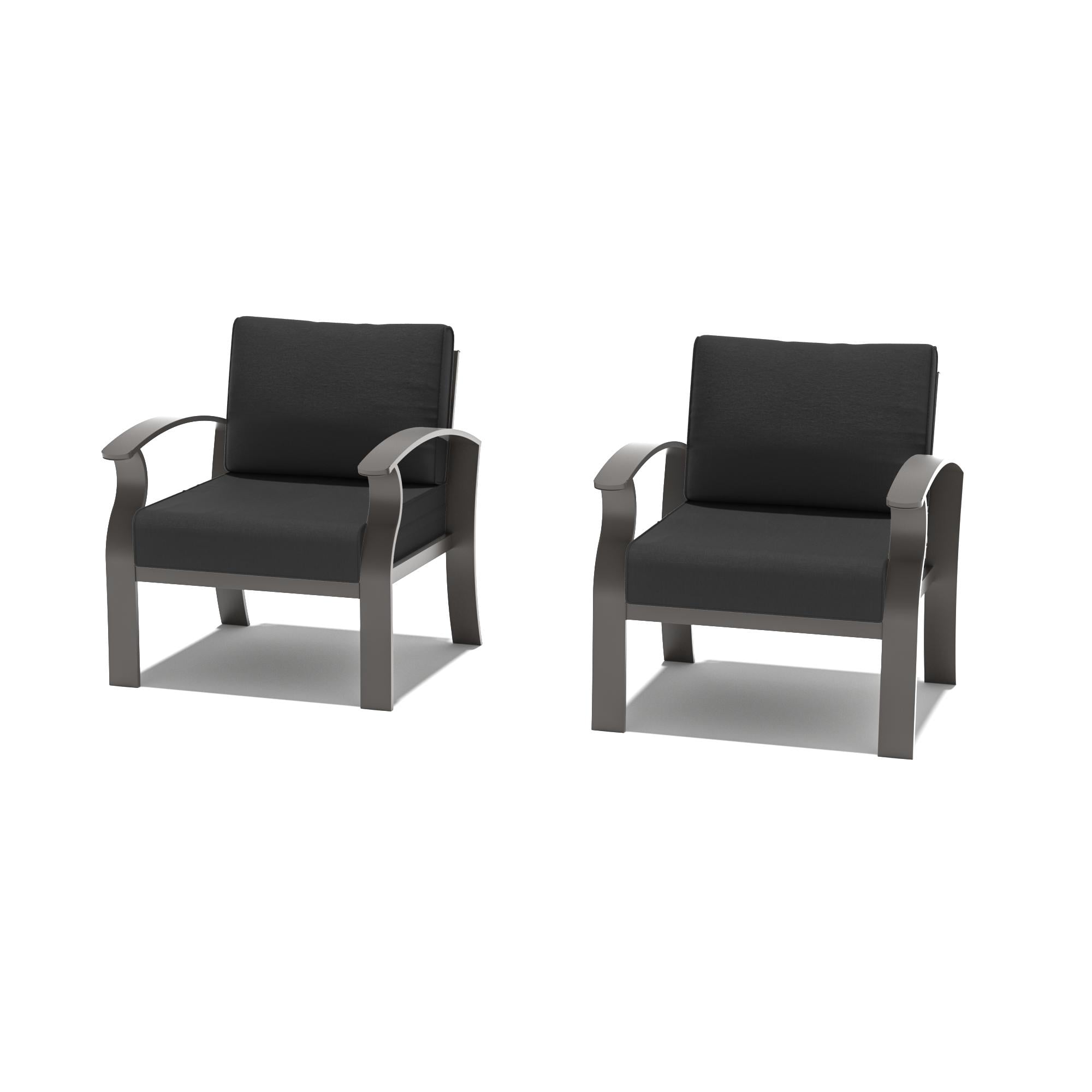 2-Seats Outdoor Aluminum Sofas Chairs with Black Cushions