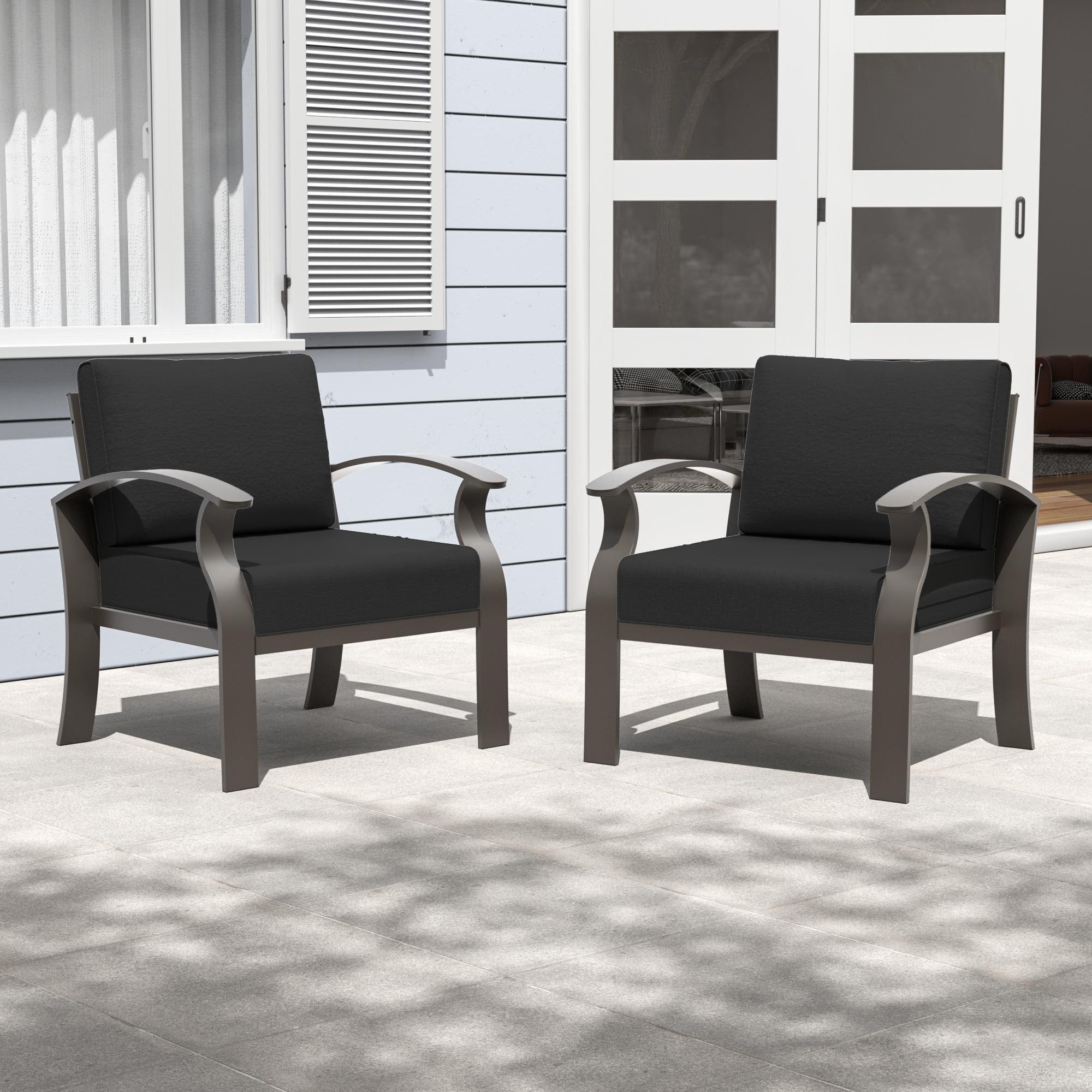 2-Seats Outdoor Aluminum Sofas Chairs with Black Cushions