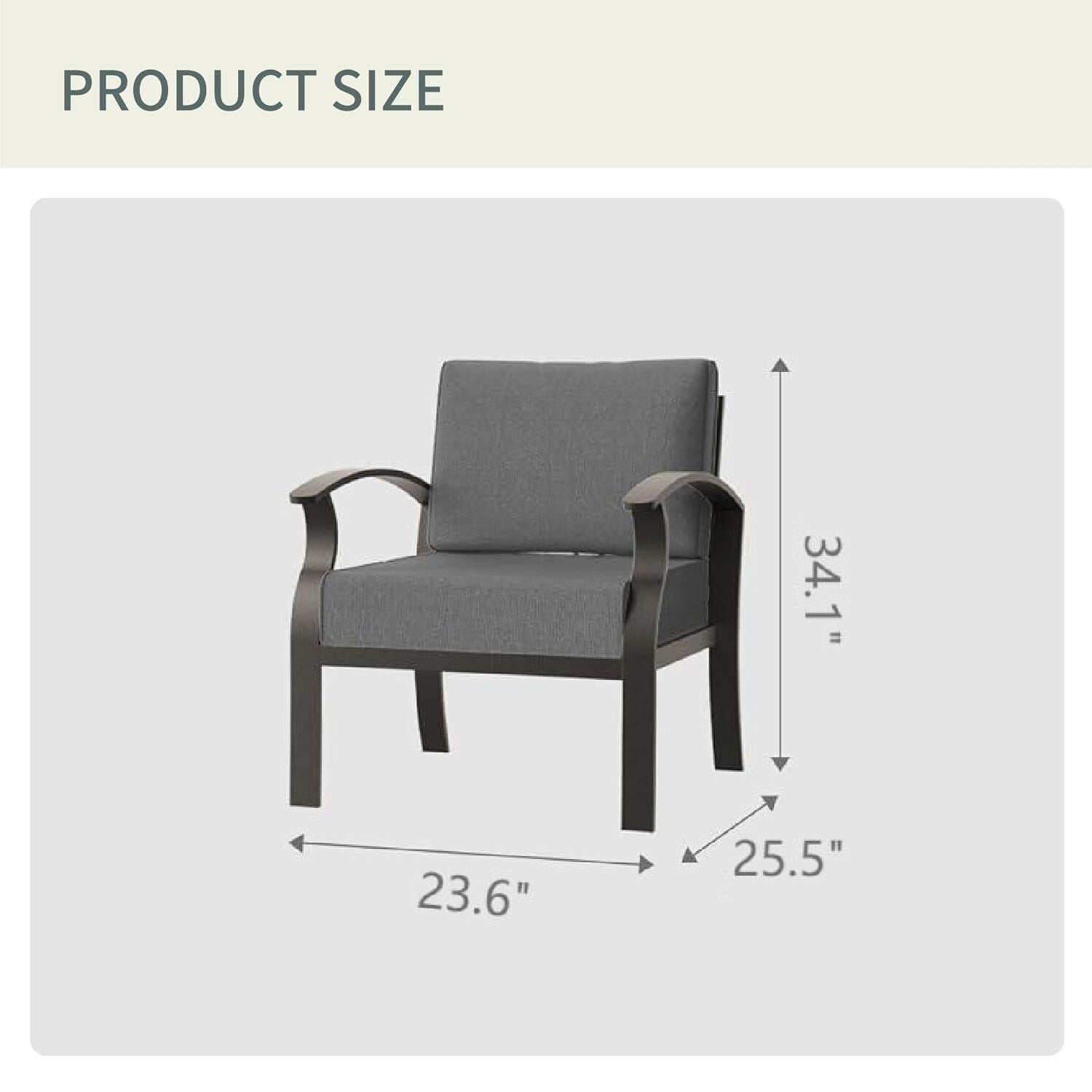 2-Seats Outdoor Aluminum Sofas Chairs with Grey Cushions