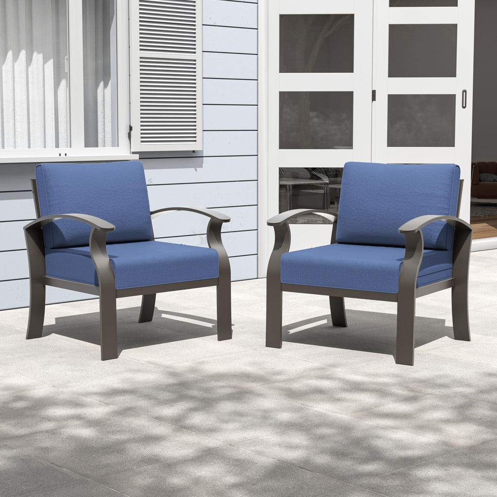 2-Seats Outdoor Aluminum Sofas Chairs with Navyblue Cushions