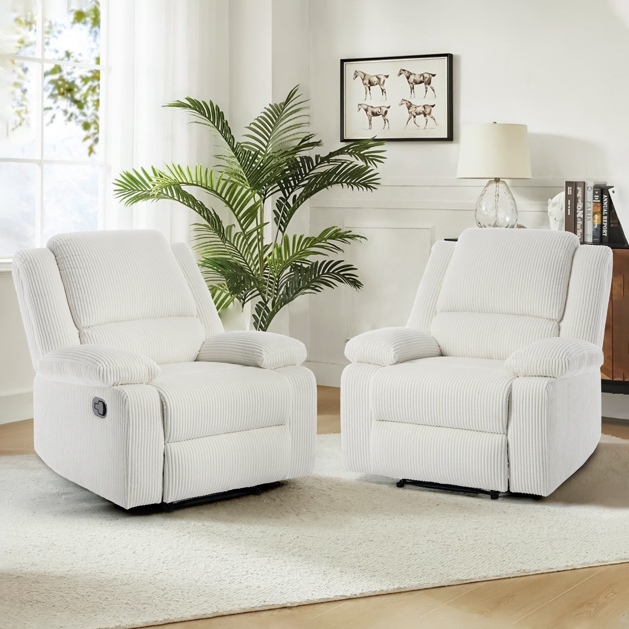 2 Set Corduroy Manual Recliner Glider Club Chair with Footrest