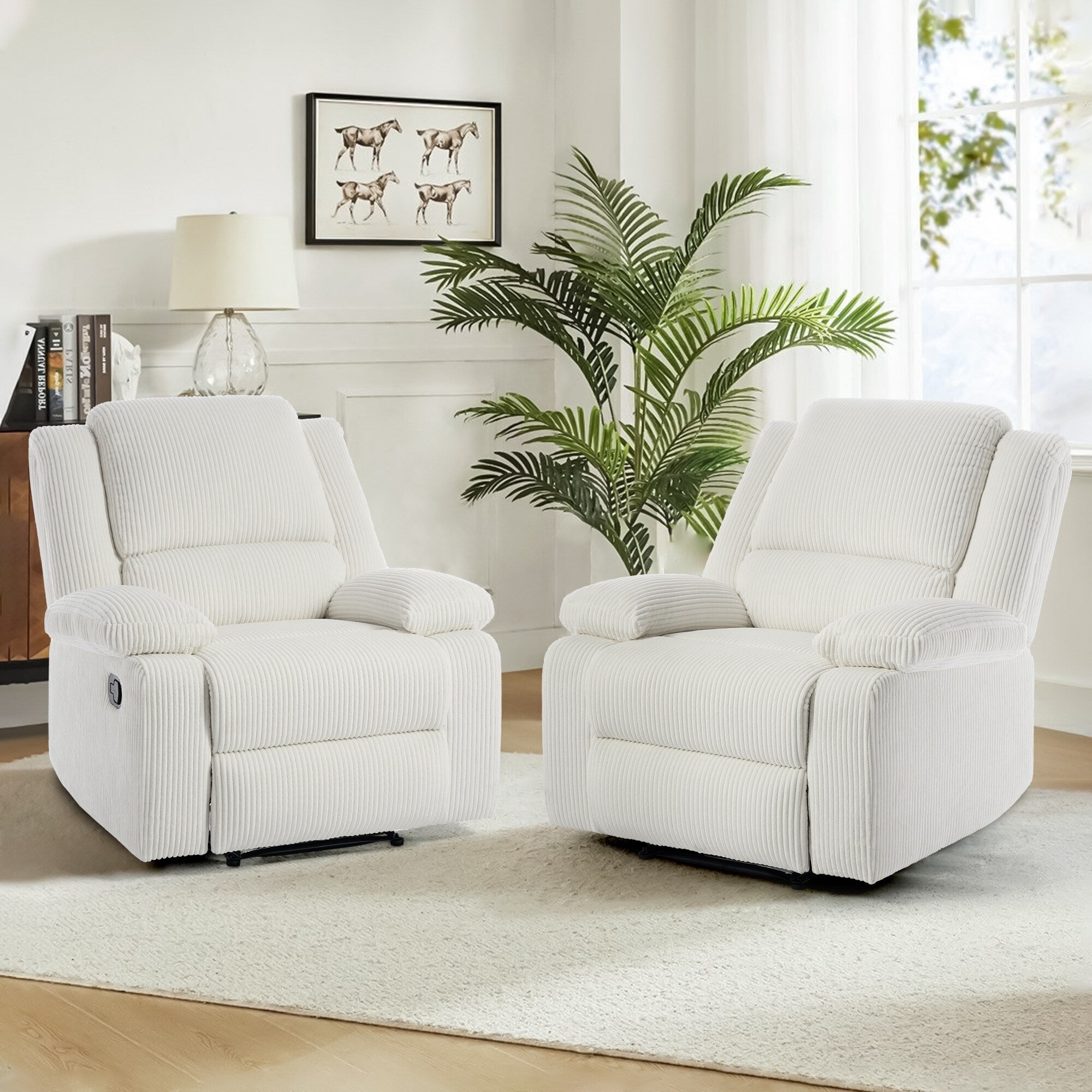 2 Set Corduroy Manual Recliner Glider Club Chair with Footrest