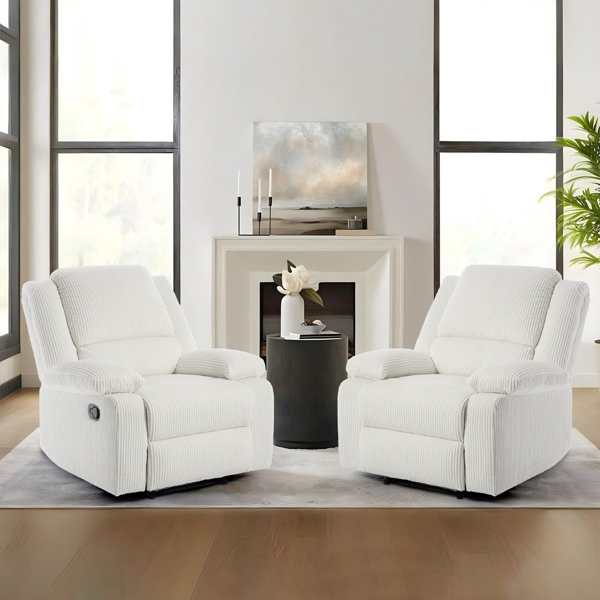 2 Set Corduroy Manual Recliner Glider Club Chair with Footrest