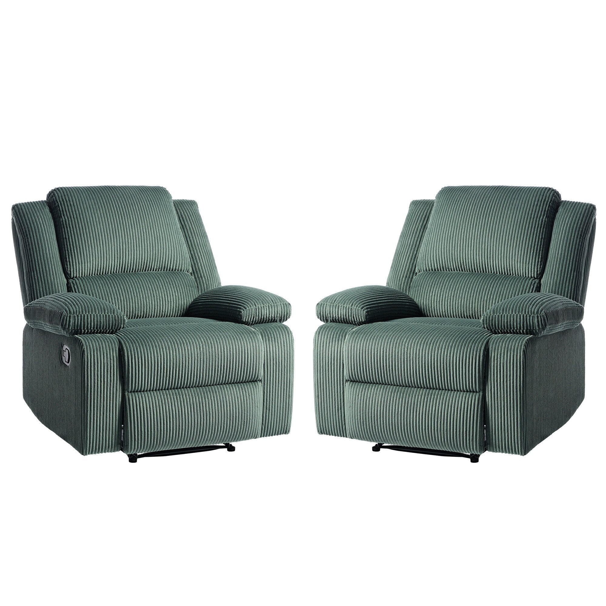 2 Set Corduroy Manual Recliner Glider Club Chair with Footrest