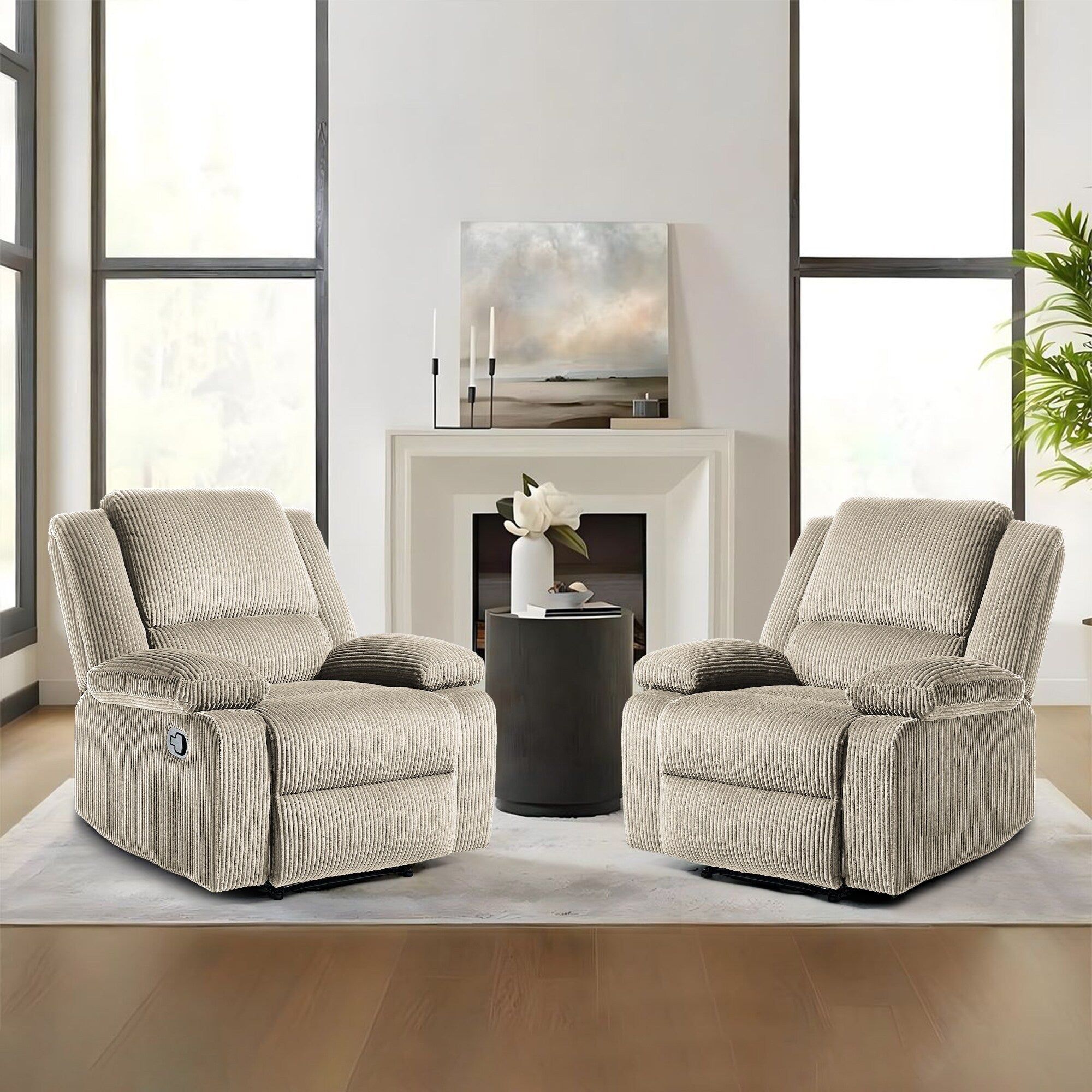 2 Set Corduroy Manual Recliner Glider Club Chair with Footrest