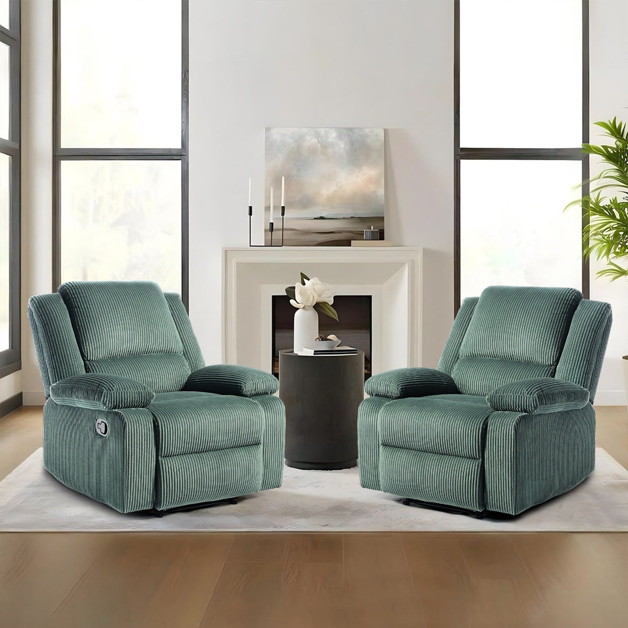 2 Set Corduroy Manual Recliner Glider Club Chair with Footrest