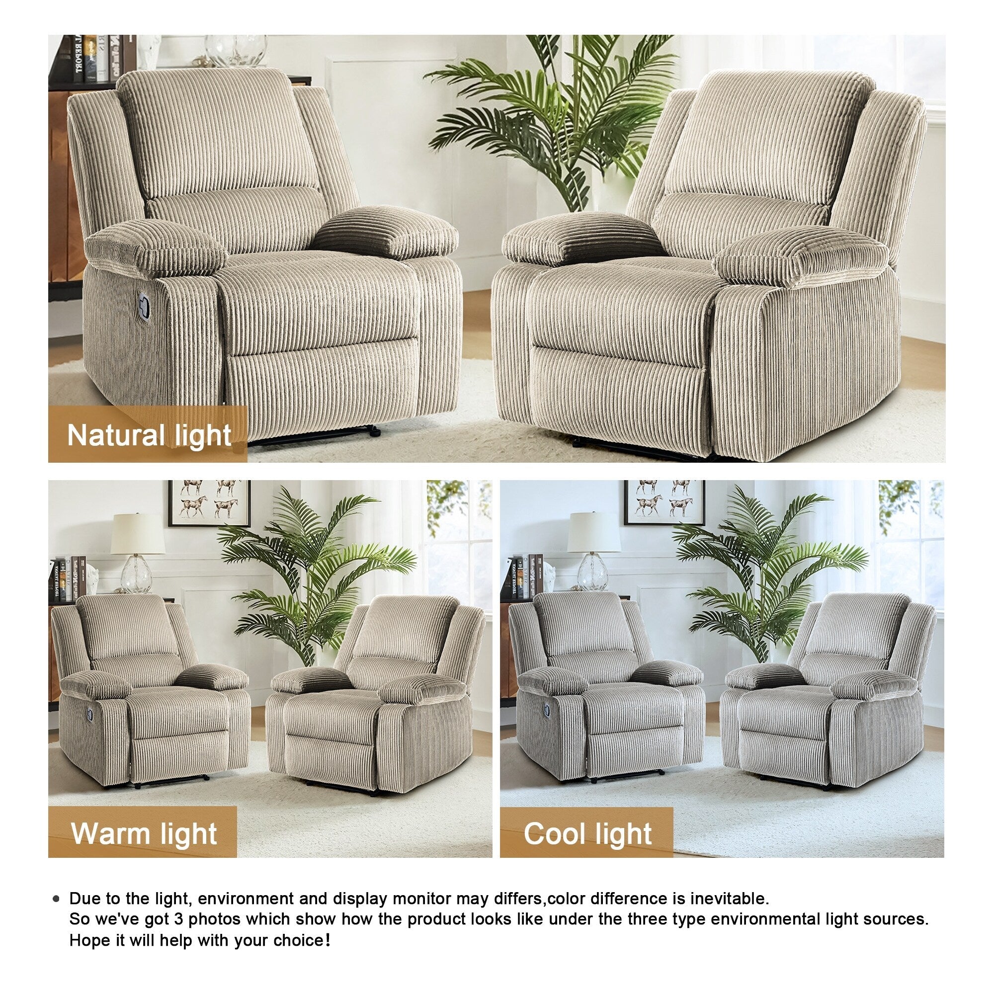 2 Set Corduroy Manual Recliner Glider Club Chair with Footrest